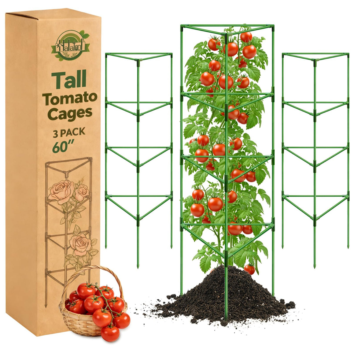 Halatool 3 Pack 60 Inch Adjustable Tomato Cages for Graden