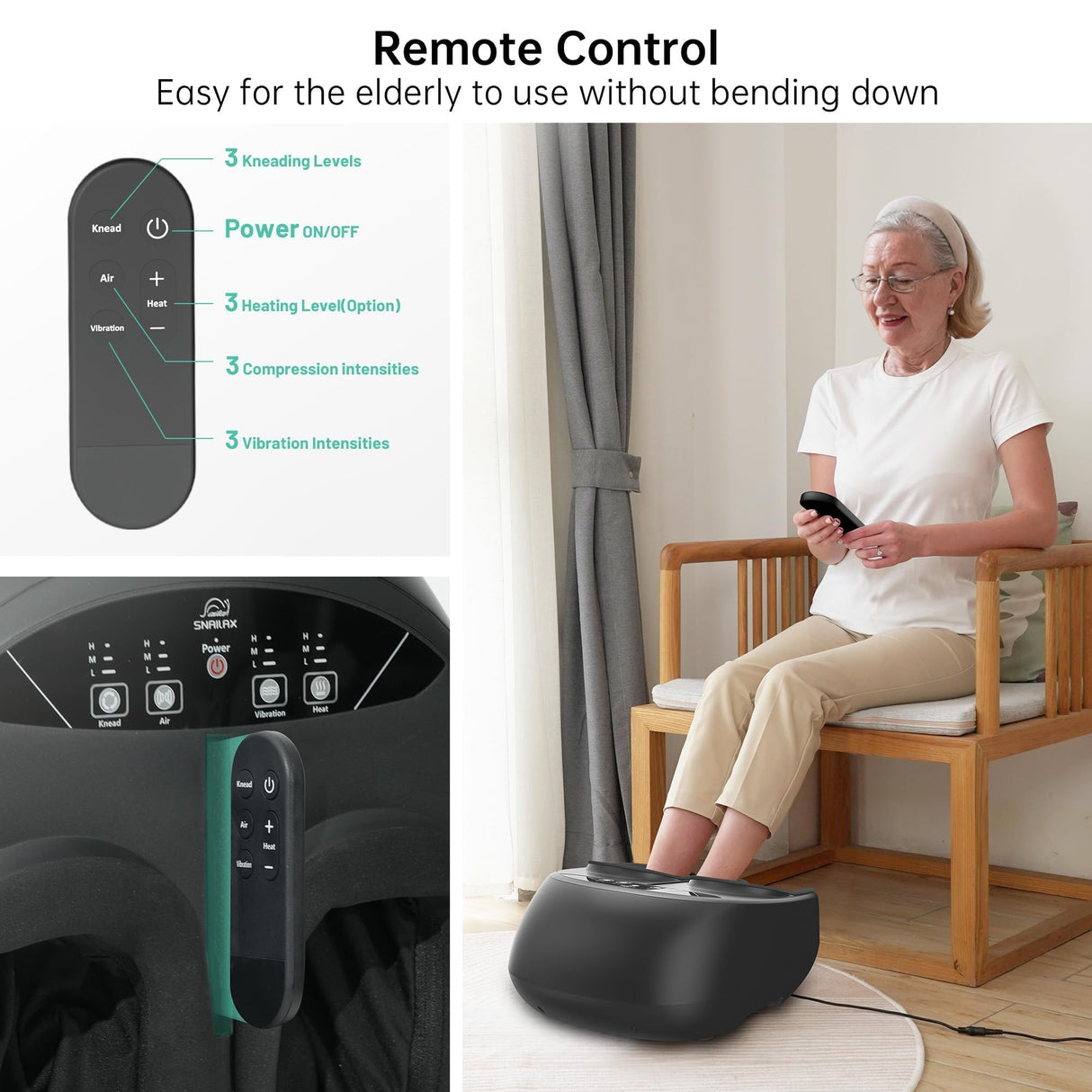 Snailax Foot Massager with Heat, FSA/HSA Eligible, Remote Control, Shiatsu Heated Foot Massager Machine with Deep Kneading, Rolling, Compression, Vibration, Size 13