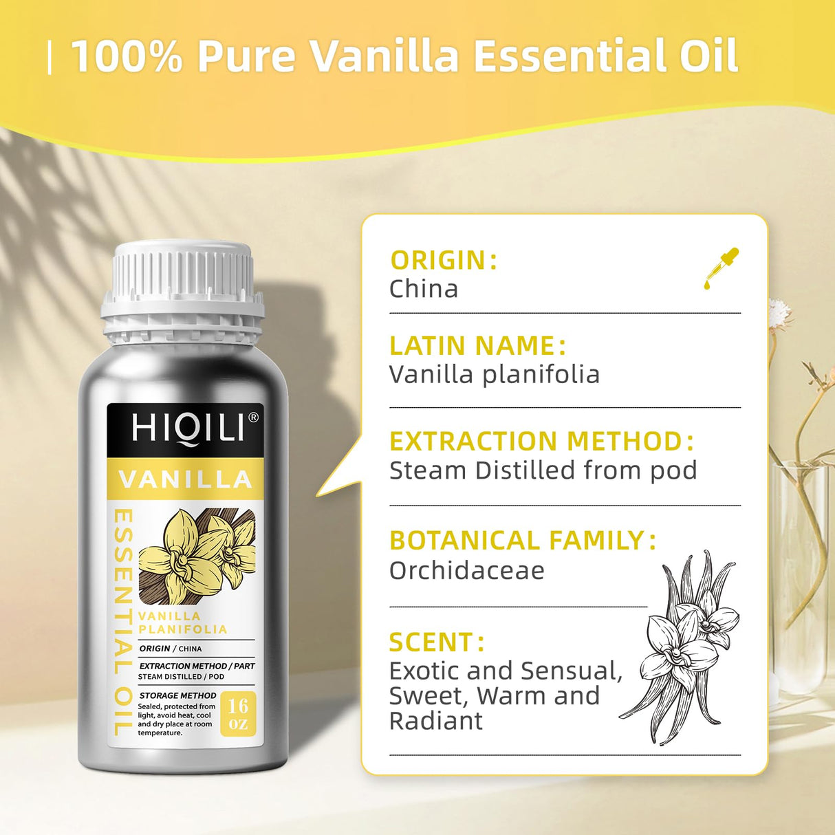 HIQILI 16 Ounces Vanilla Essential Oil, Strong Fragrance for Body Lotion, Candle Making, Soap, Aromatherapy -16 Fl Oz