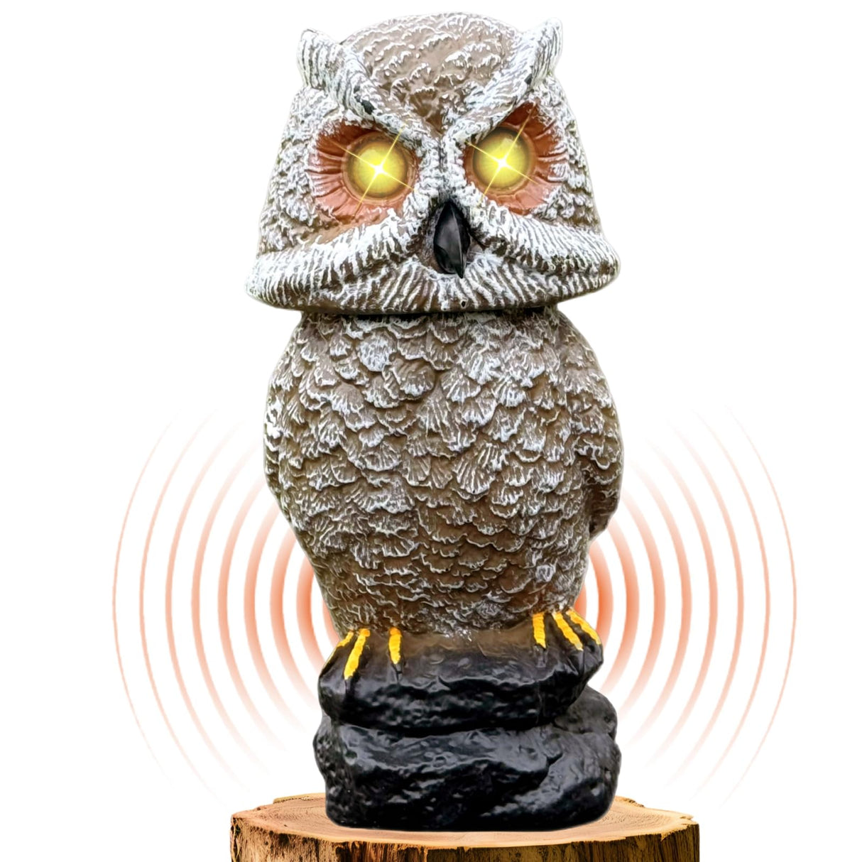 Ugold Solar Powered Owl with Motion Detection, Silent Mode, Flashing Eyes, Rotatable Head and Realistic Hoots, Plastic Owl Decoration for Home, Garden, Patio and Fence