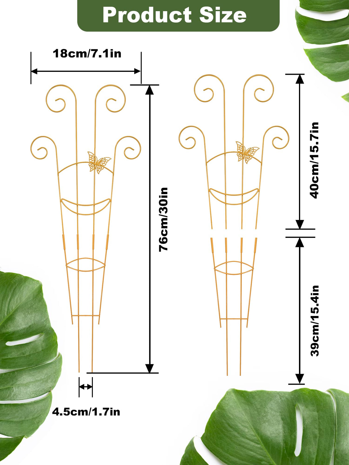 Whtawtaw 4Pcs 30" Indoor Plant Trellis for Potted Plants, Gold