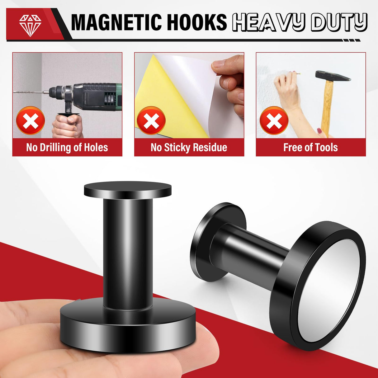 Buelkmag Magnetic Hooks for Cruise Cabins, Black 150lb Strong Magnetic Hooks, Magnetic Coat Hook, Heavy Duty Magnets for Wreath, Classroom, Hanging, Grill, Cruise Ship, Camping, 6Pcs