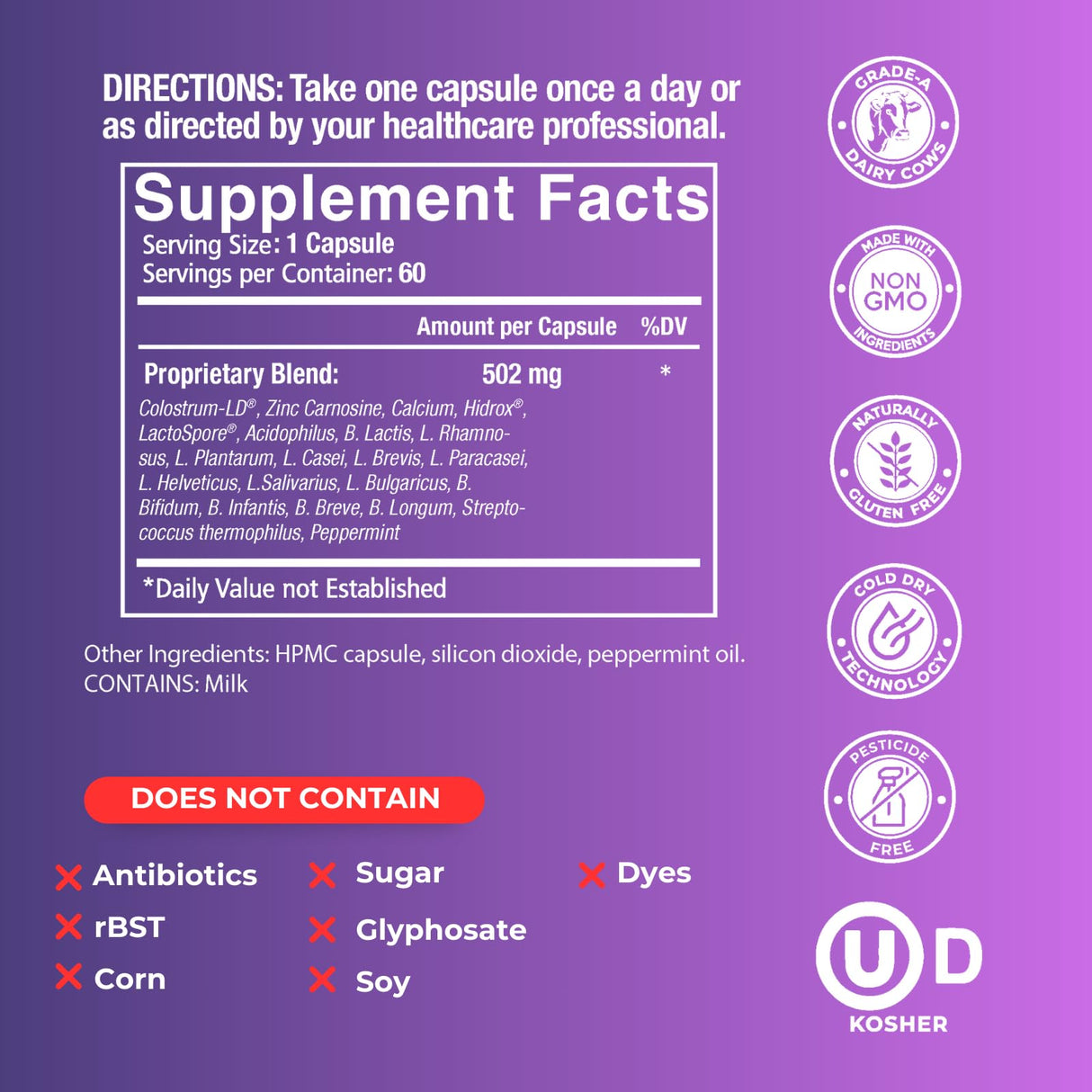 GastroDefense Stomach Armor - Shelf Stable Pre and Probiotic - Liposomal Colostrum-LD Enhanced. Beneficial Stains Colonize and Promote Gut Health, Designed for Adult Women and Men
