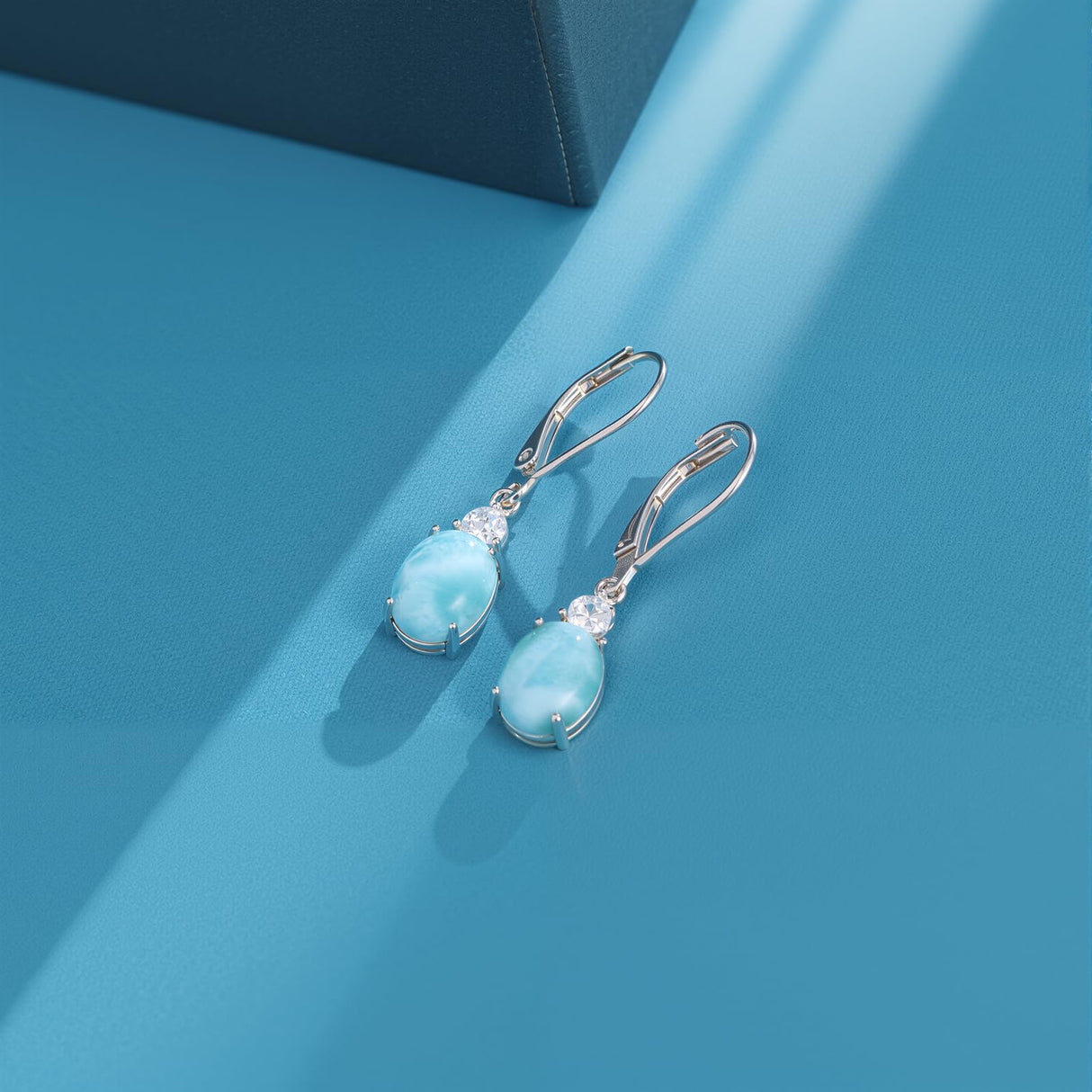 Larimar Dangle Earrings,925 Sterling Silver Gemstone Larimar Drop Earrings for Women