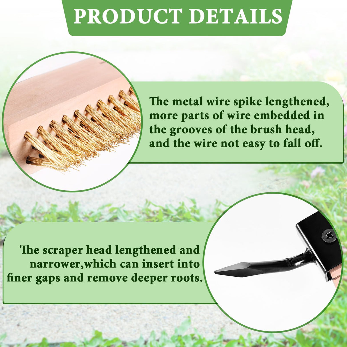 MUDEREK Crack Weeder Tool - Weed Puller Tool with 2 Heads and Scraping Hook, Paver Weeding Moss Remover Brush with Adjustable Steel Handle for Cleaning Paving Joint Sidewalk Patio Stone Driveway Deck