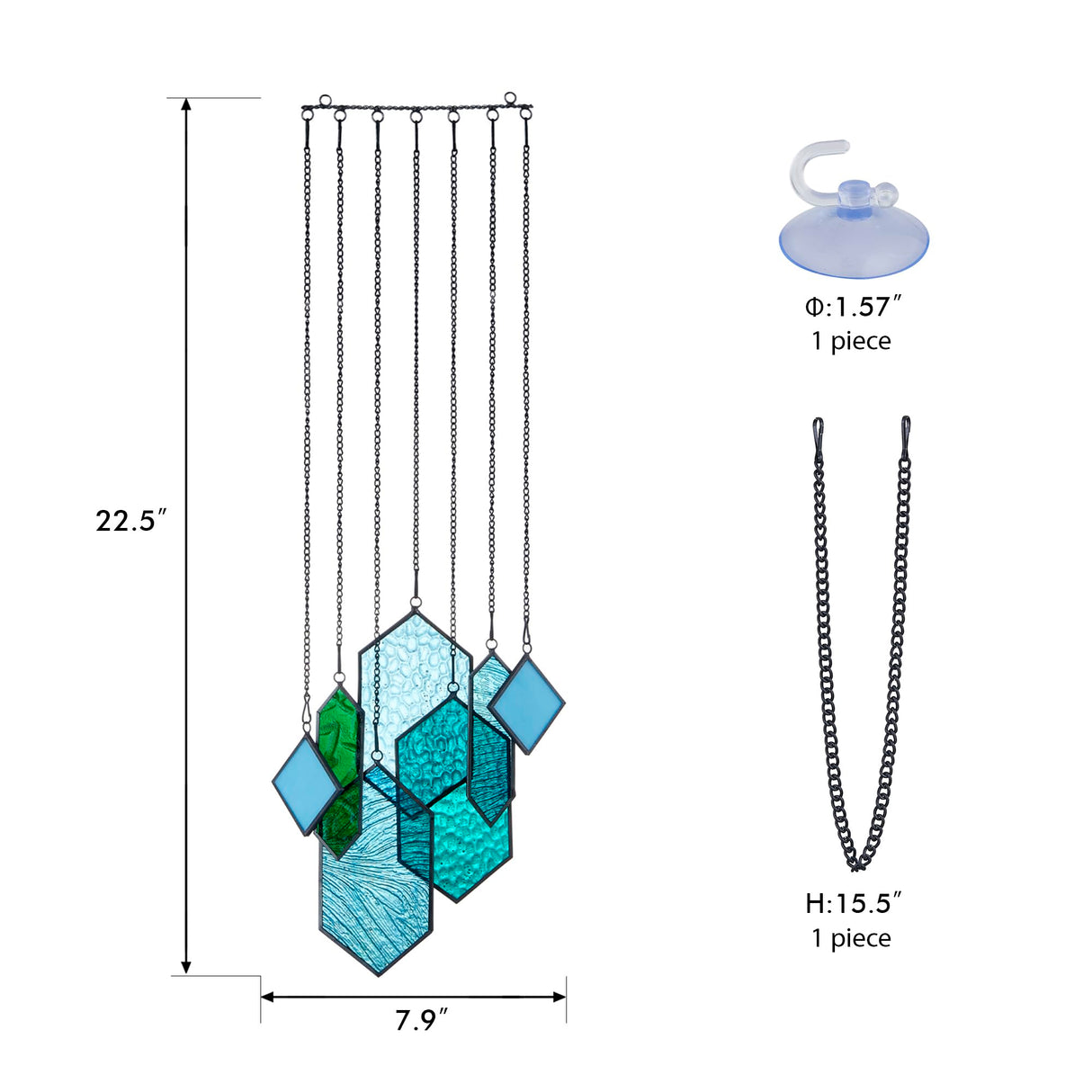 Rswardeleco Stained Glass Window Hanging, Crystal Suncatcher, Blue-Green