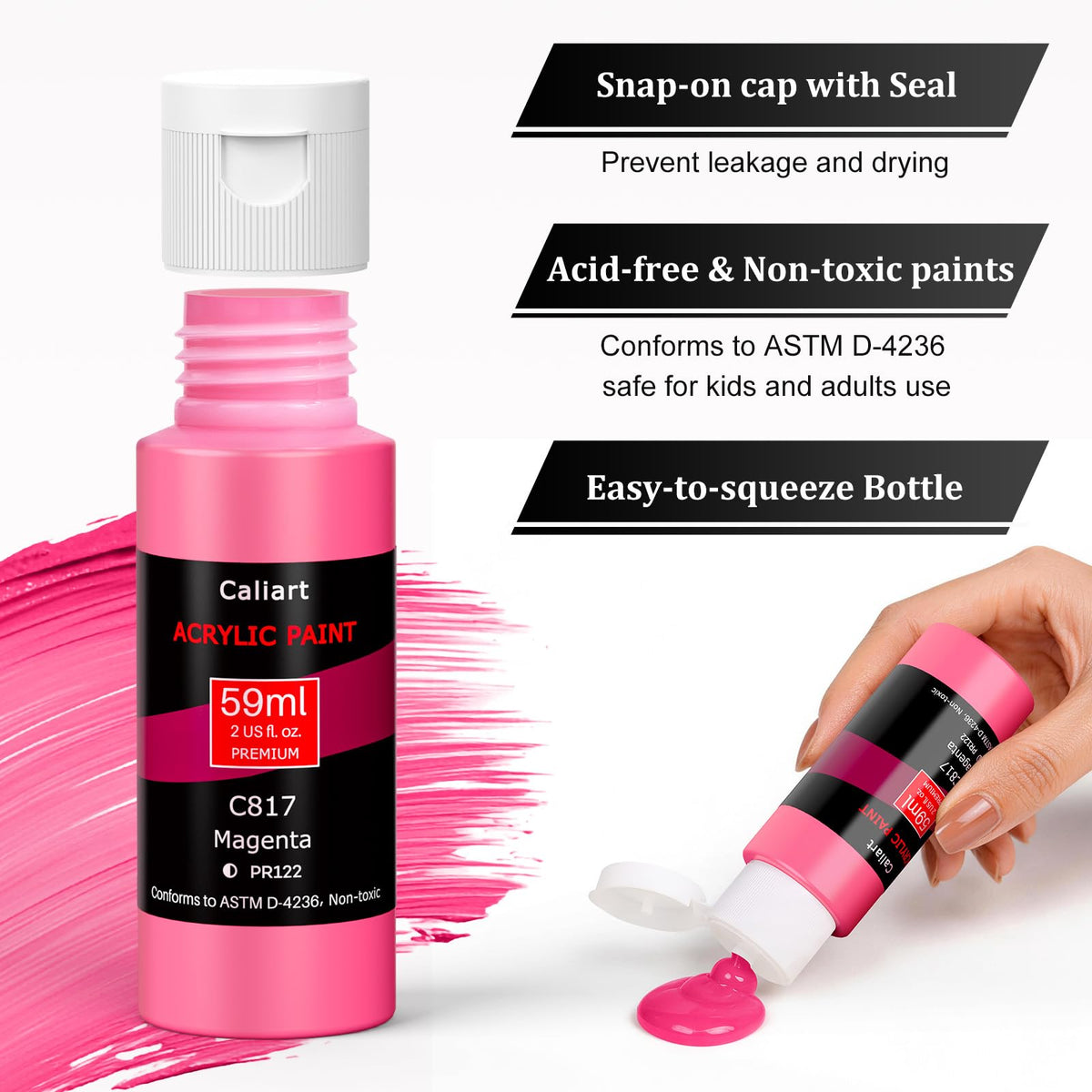 Caliart Acrylic Paint Set of 36 Colors with 12 Brushes