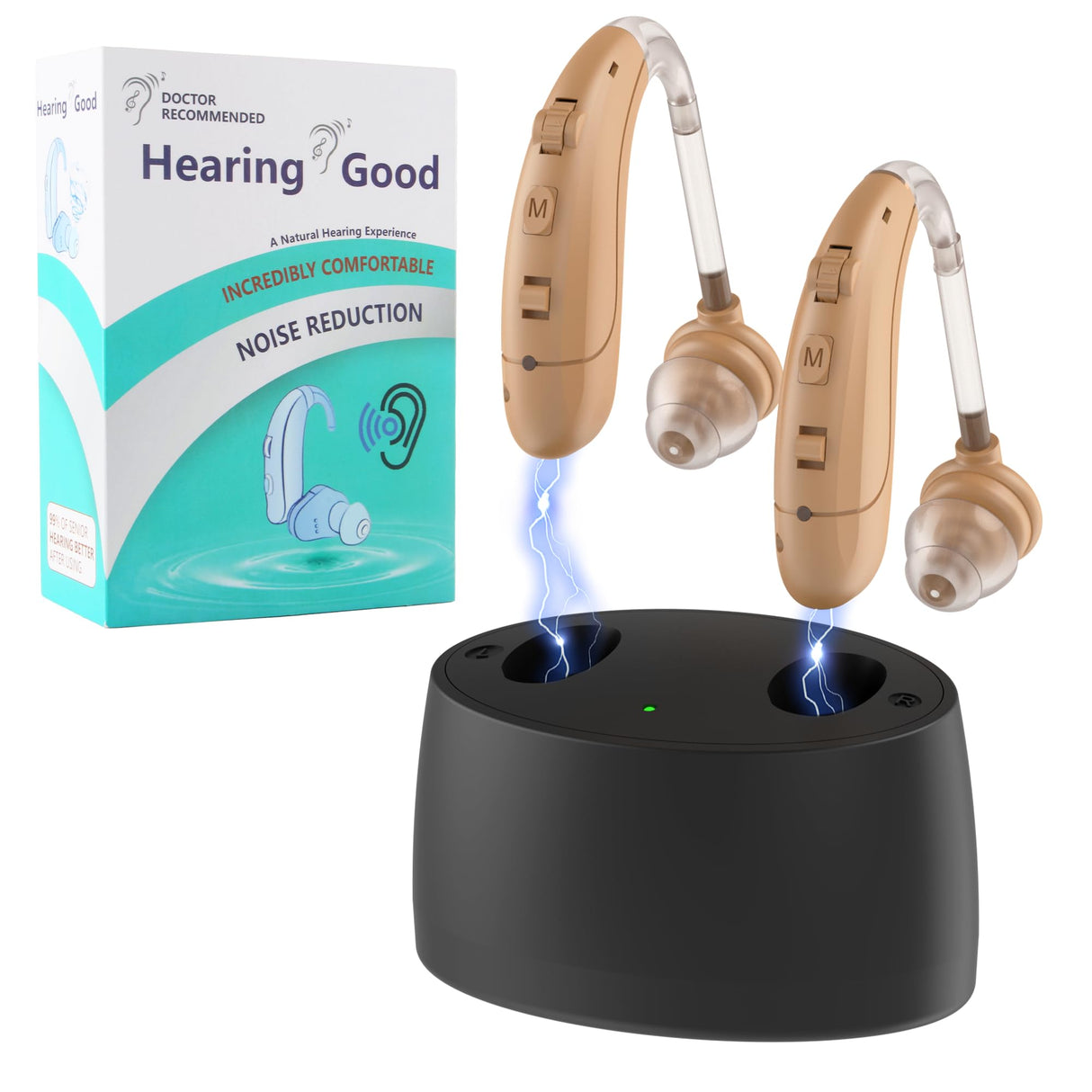 Hearing Aids for Seniors, Hearing Aids Rechargeable with Noise Cancelling and Volume Control, Hearing Amplifier for Adults Hearing Loss, Portable Behind-the-Ear Hearing Aid Headphones (colour of skin)