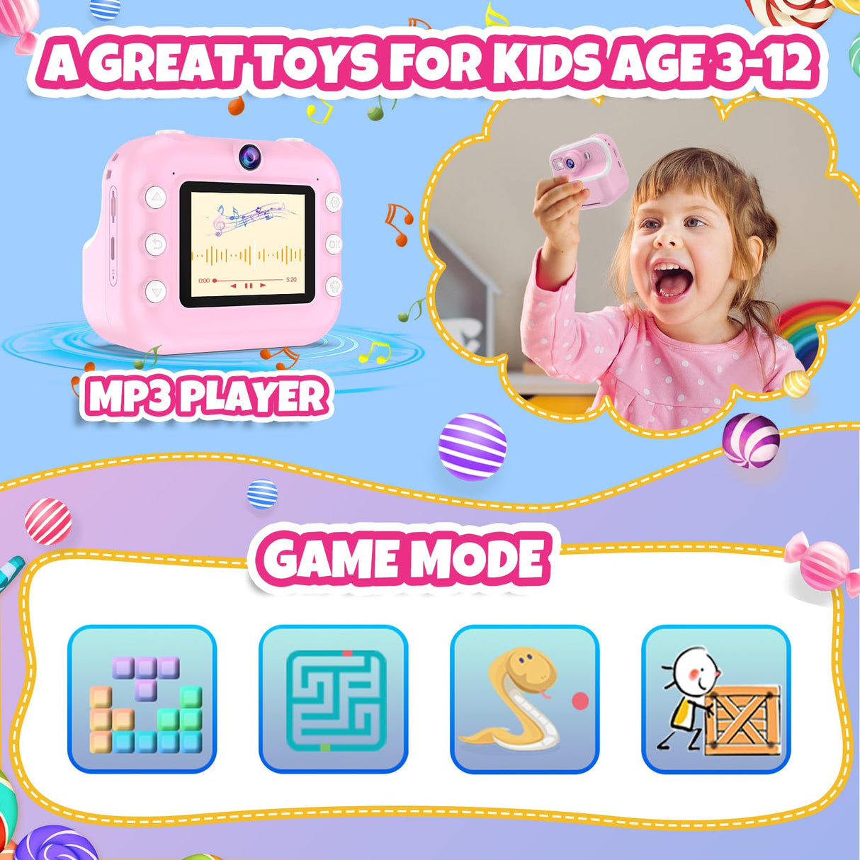 TOZDTO Kids Camera Instant Print,1080P HD Dual Lens Selfie Camera Toys for Girls & Boys Ages 3-12, Instant Photo Printing with 3 Rolls of Paper & 32GB Card, Christmas Birthday Gift for Toddlers (Pink)