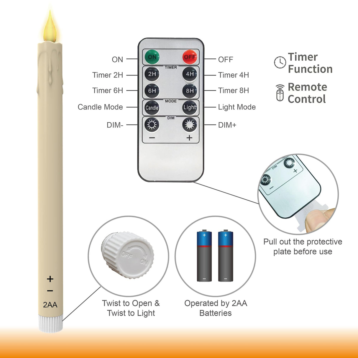LED Flameless Taper Candles, 10.6 Inch, Set of 24, 2AA Battery Operated with Remote Control, Timer Function, Halloween, Christmas and Wedding Banquet Table Center Decoration, Ivory White (24)