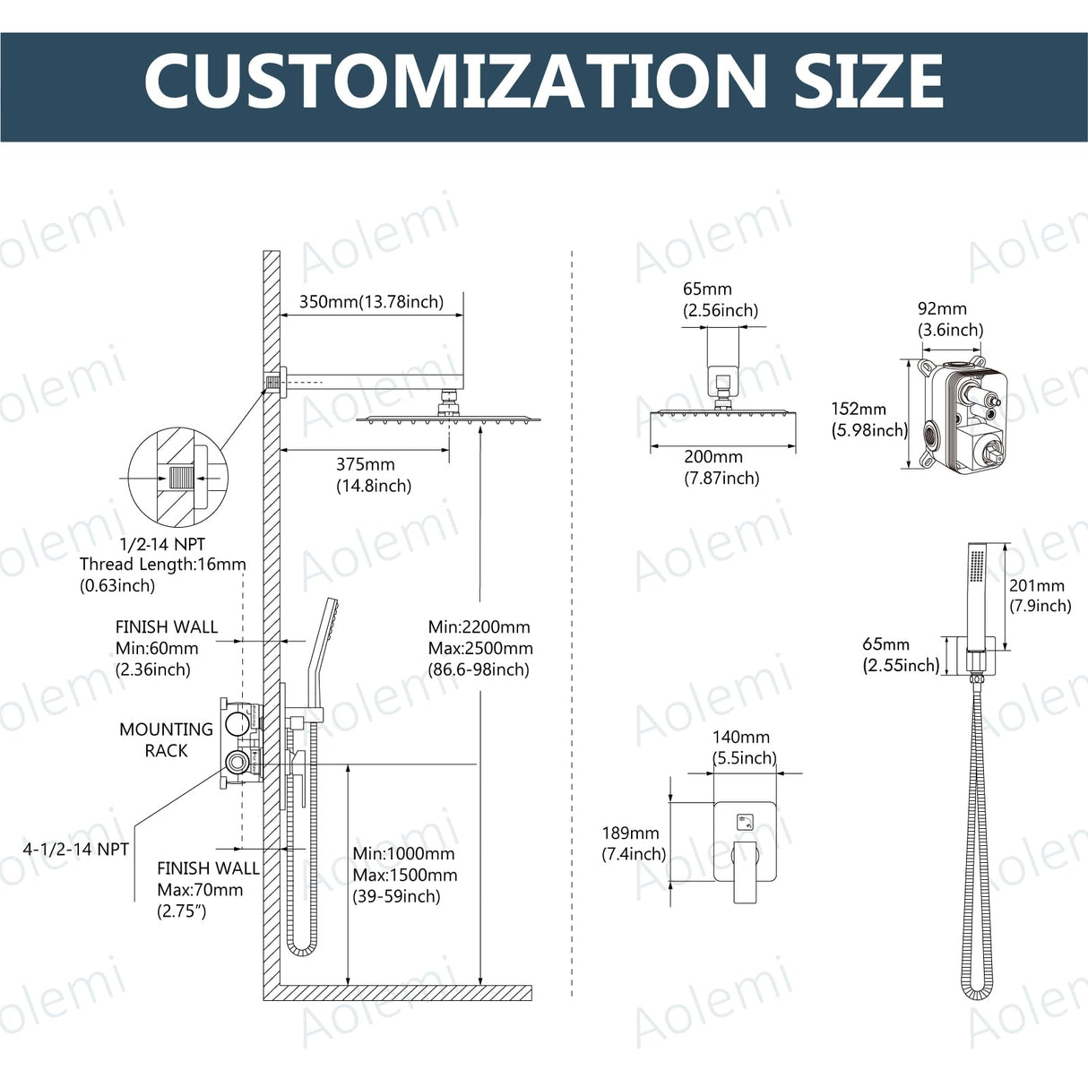 Aolemi Shower Faucet Set Rain Shower System with Handheld Spray Bathroom Shower Combo Rough-in Valve and Shower Trim Kit Included Brushed Nickel 8 Inch Wall Mount Shower Head