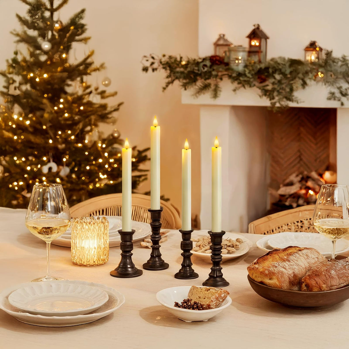 Meigic 12 Pcs Flameless Taper Candles with Remote Timer Dimmer, 9.6 inches Ivory Plastic LED Candlesticks, Battery Operated Led Warm Light Window Candles, for Wedding Home Christmas Decoration