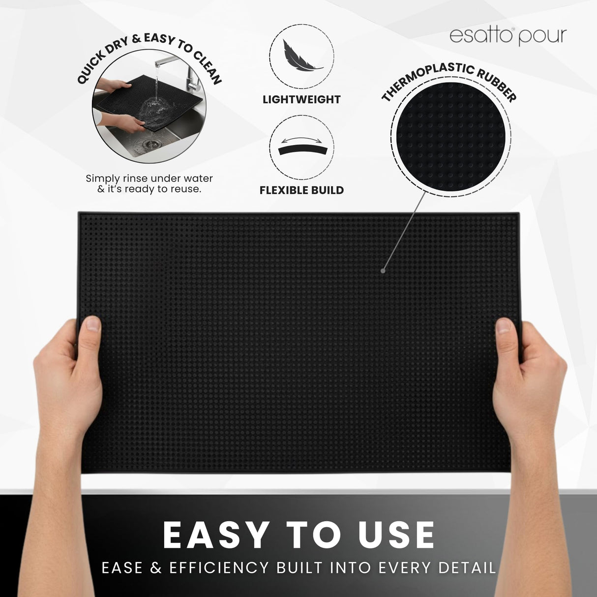 Professional Service Mat 18” x 12” - Bar Mats for Countertop, Non-Slip Rubber Bar Mat - Easy to Clean, Quick Dry Spill-Free, Odor-Free - Heavy Duty PVC Rubberized Mat for Home Bartending - 2 Pack