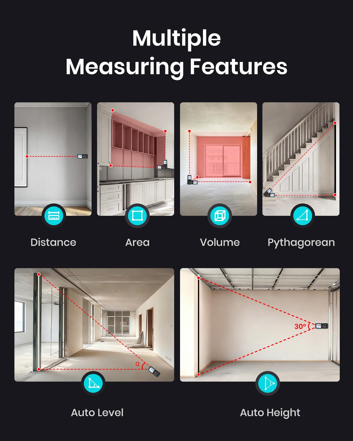 Laser Measure Device, MiLESEEY 229ft Digital Laser Tape Measure with Upgrade Electronic Angle Sensor, 2mm Accuracy, Area Measurement,Volume and Pythagoras, 2" LCD Backlit,Mute, Battery Included