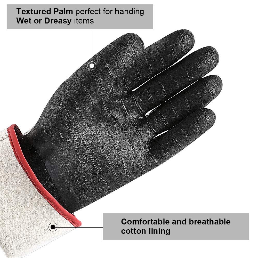 932°F Extreme Heat Resistant Gloves for Grill BBQ,Aillary Waterproof Long Sleeve Pit Grill Gloves for Fryer, Baking, Oven,Smoker,Fireproof, Oil Resistant Neoprene Coating(14-Inch )