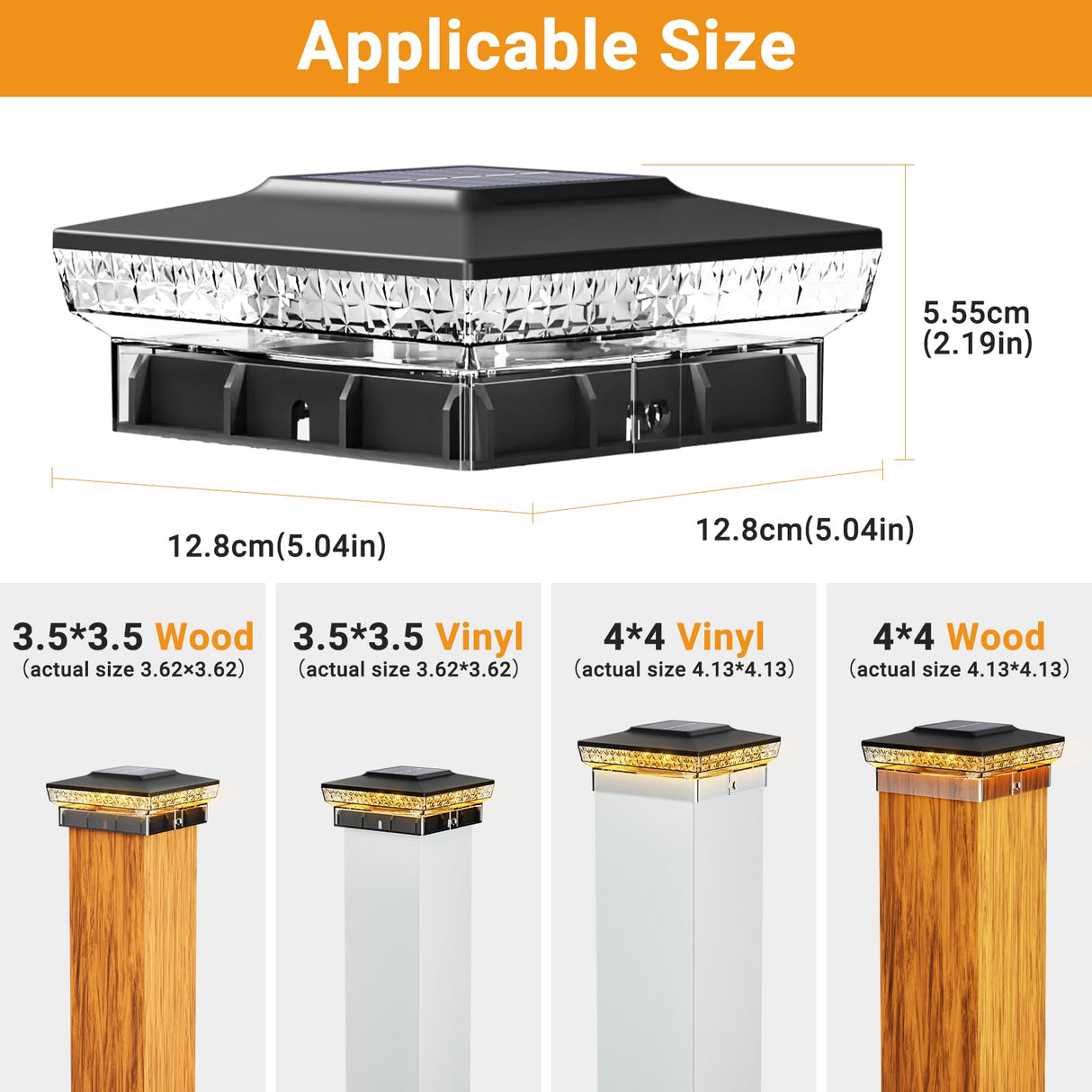 btfarm 4x4 Solar Post Cap Lights Outdoor, 2 Modes 16 LED Deck Fence Post Lights, 6 Pack Waterproof Solar Powered Lighting Outside Fit 4x4 3.5x3.5 Wooden/Vinyl for Porch Patio Garden, Black