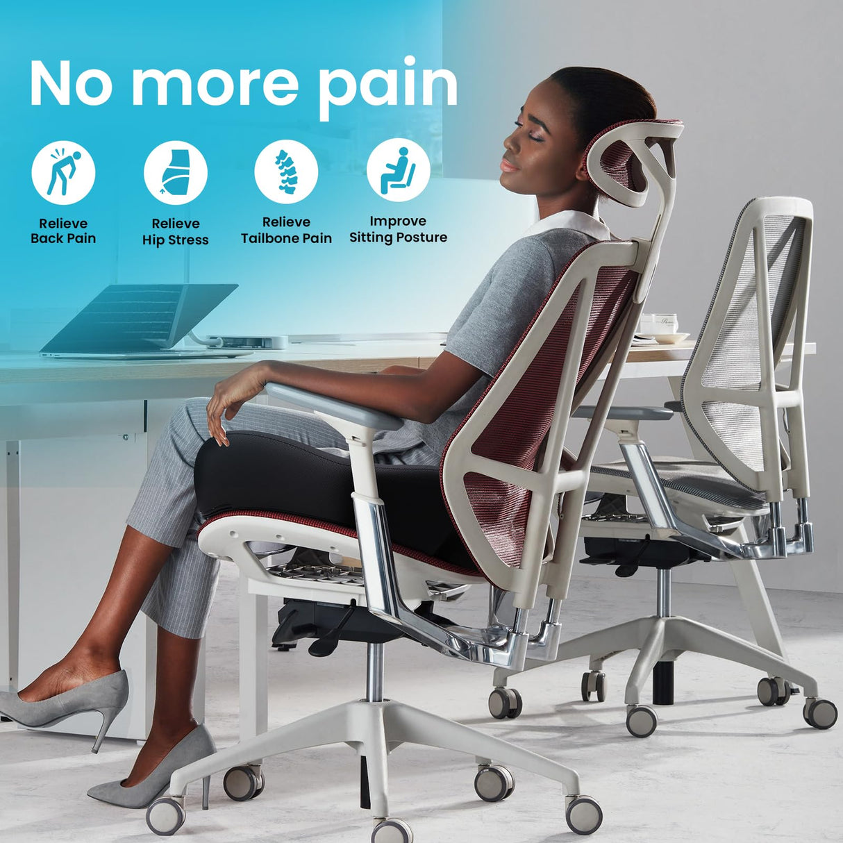 Benazcap Seat Cushion, Memory Foam Cushions for Office Chair - Ergonomic Chair Cushions for Tailbone Pain Relief, Sciatica & Back Support, Office Chair Cushion & Car Seat Cushion