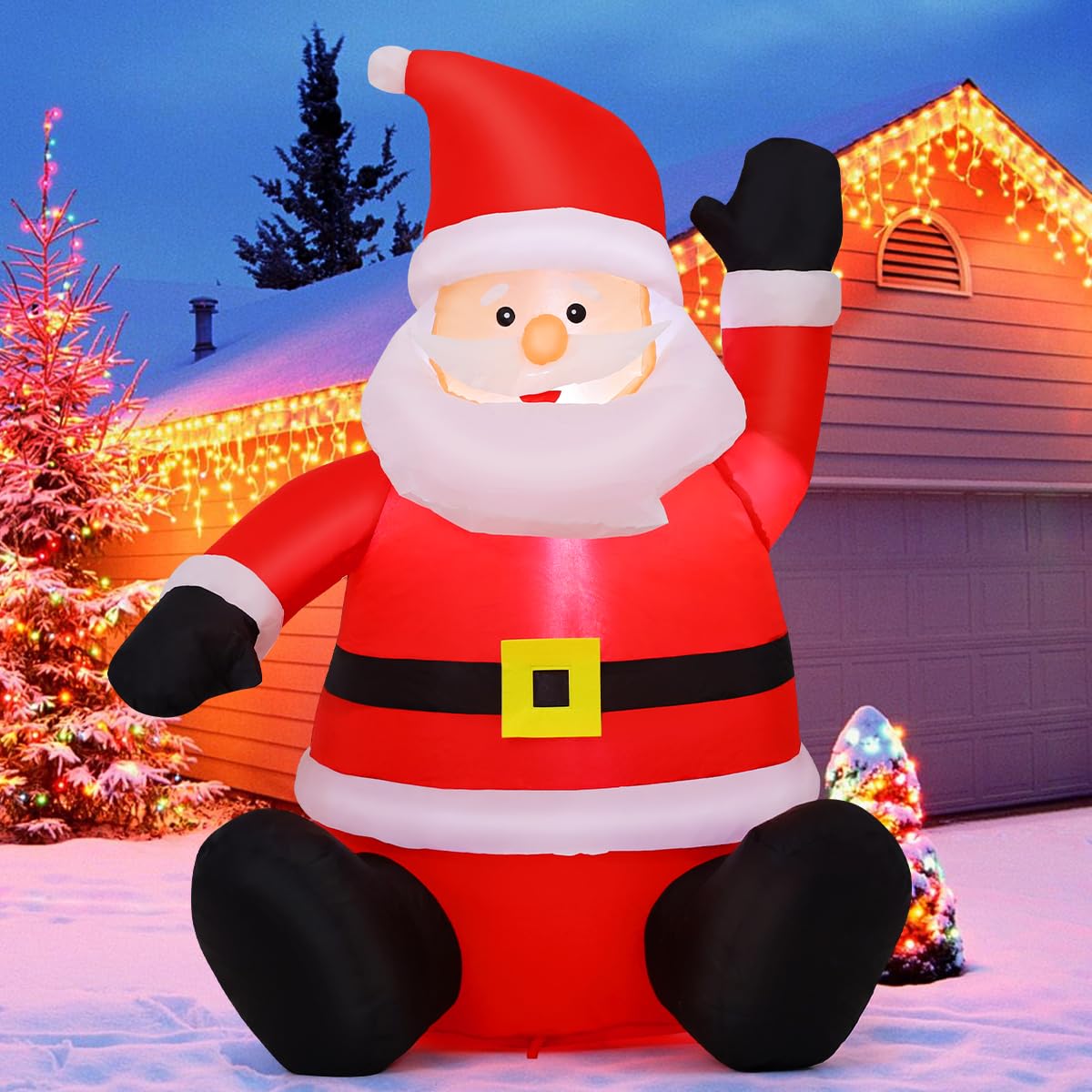 COMIN 4FT Christmas Inflatables Decorations Outdoor Blow Up Santa Claus Inflatable with Built-in LEDs for Yard Lawn Garden