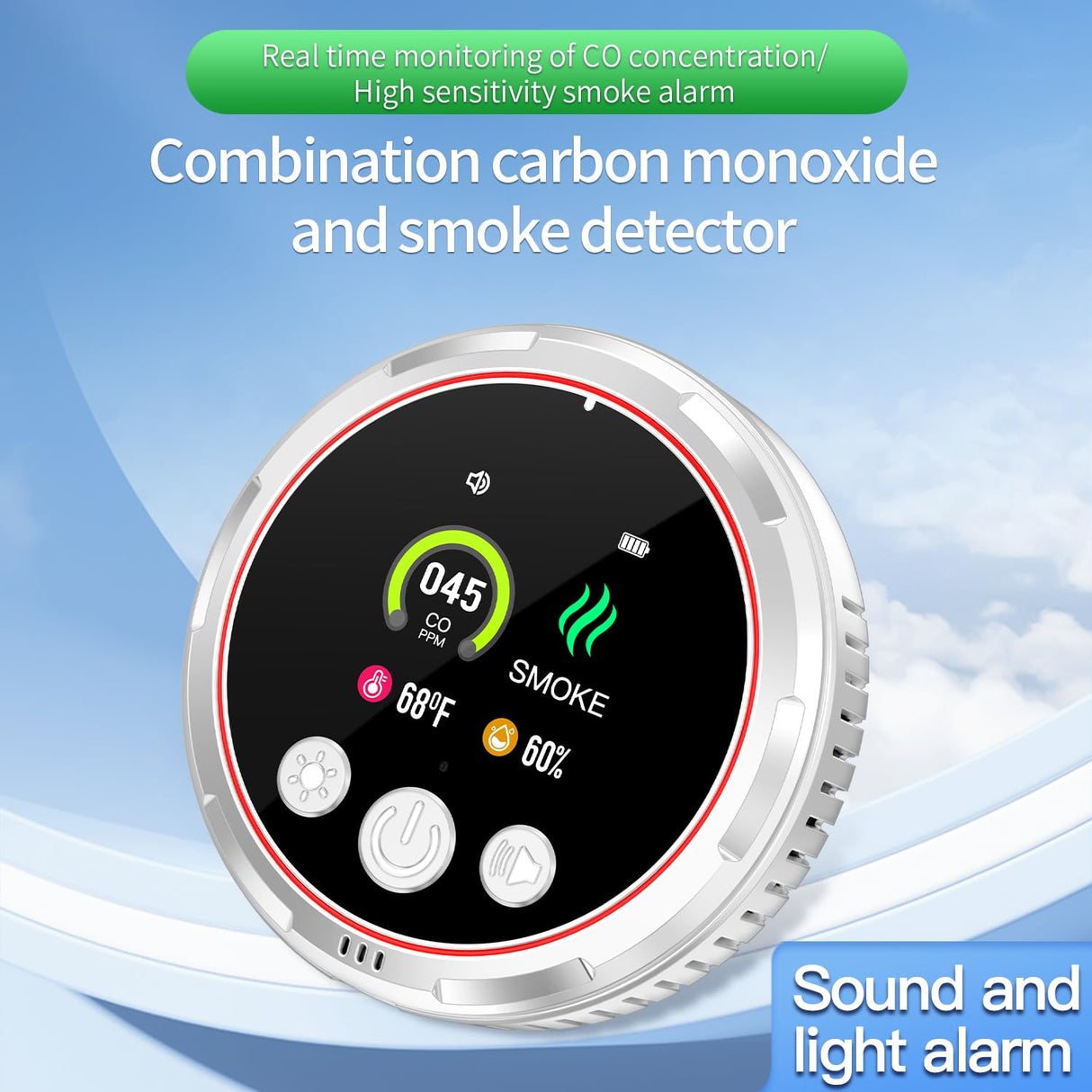HAKINAKU 4-in-1 Ring Plug in Smoke & Carbon Monoxide Detectors Combination Built-in 1000mAh Backup Battery Plug&Play&Audible 85dB Smoke CO Temp Humidity Senor for Home Hotel Travel (White, 2 Pack)