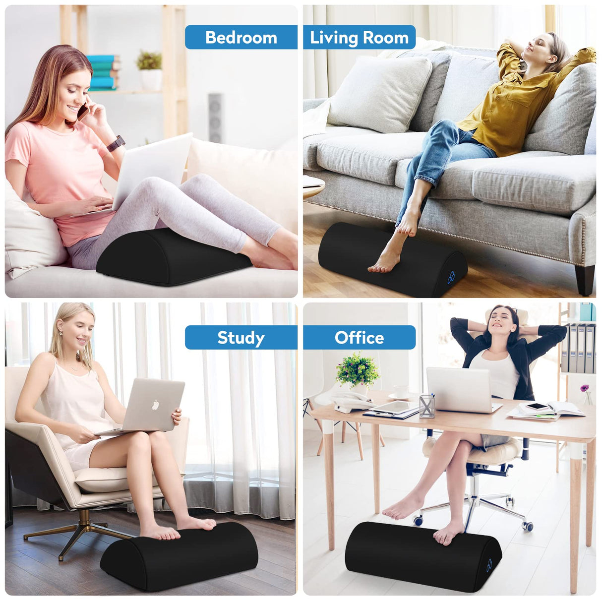 StepLively Foot Rest Ergonomic Pillow for Under Desk at Work, Anti-Fatigue Footrest Support Pillow for Fatigue & Pain Relief, Comfortable for Office Chair, Car Seat & Gaming Chair - Black