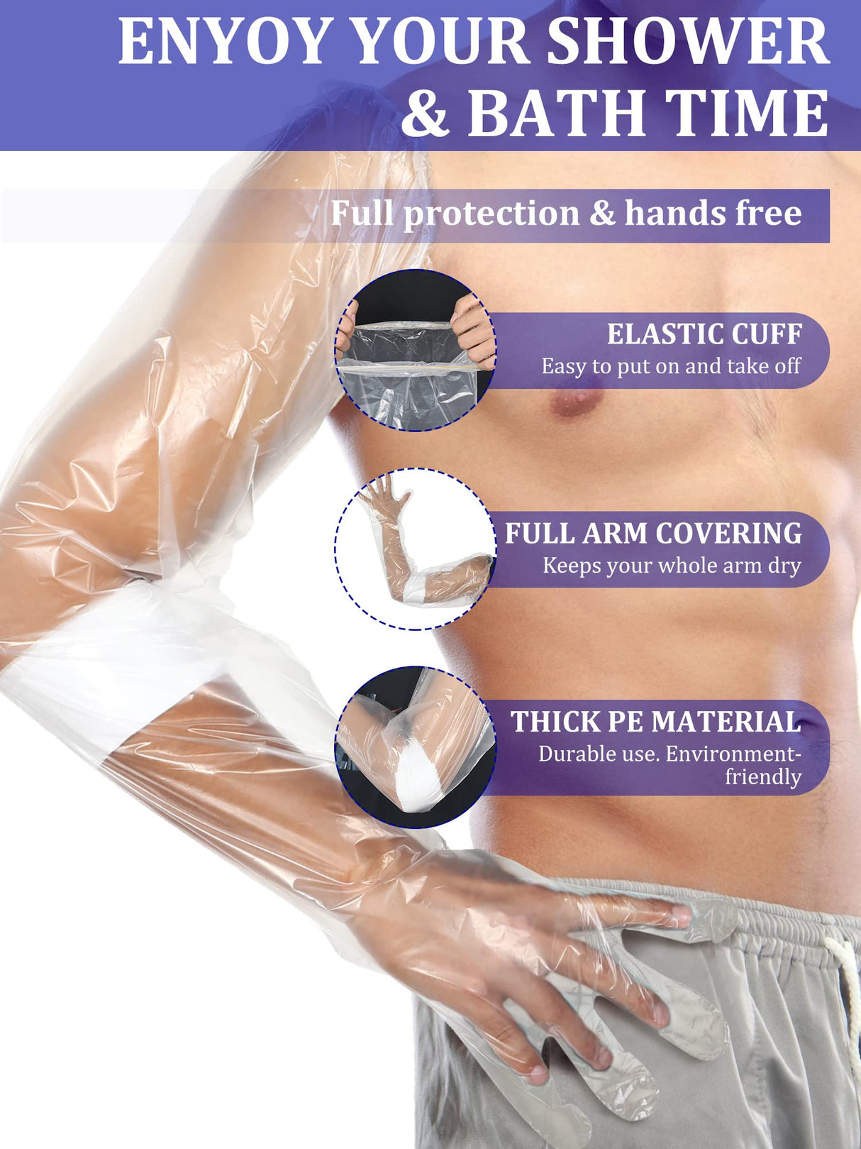 Sosation 50 Pcs Waterproof Arm Cast Cover for Shower Bath, Arm Cast Sleeve Protector, Adult Long Cast Bandage Protector Bag Covers for Shower Broken Wound Wrists Elbow(35.4 Inch)