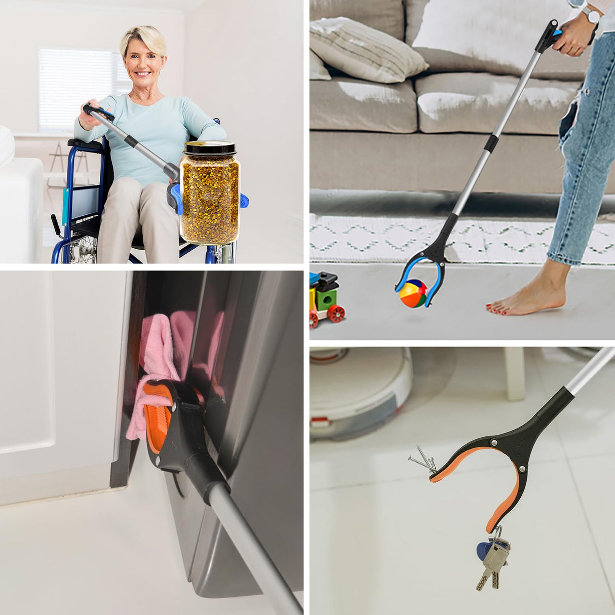 REWKCY 34" Grabber Reacher Tool, 2-Pack Foldable Reacher Grabber Pickup Tool with 360° Rotating Jaw & Magnets, Grabber Tool Heavy Duty