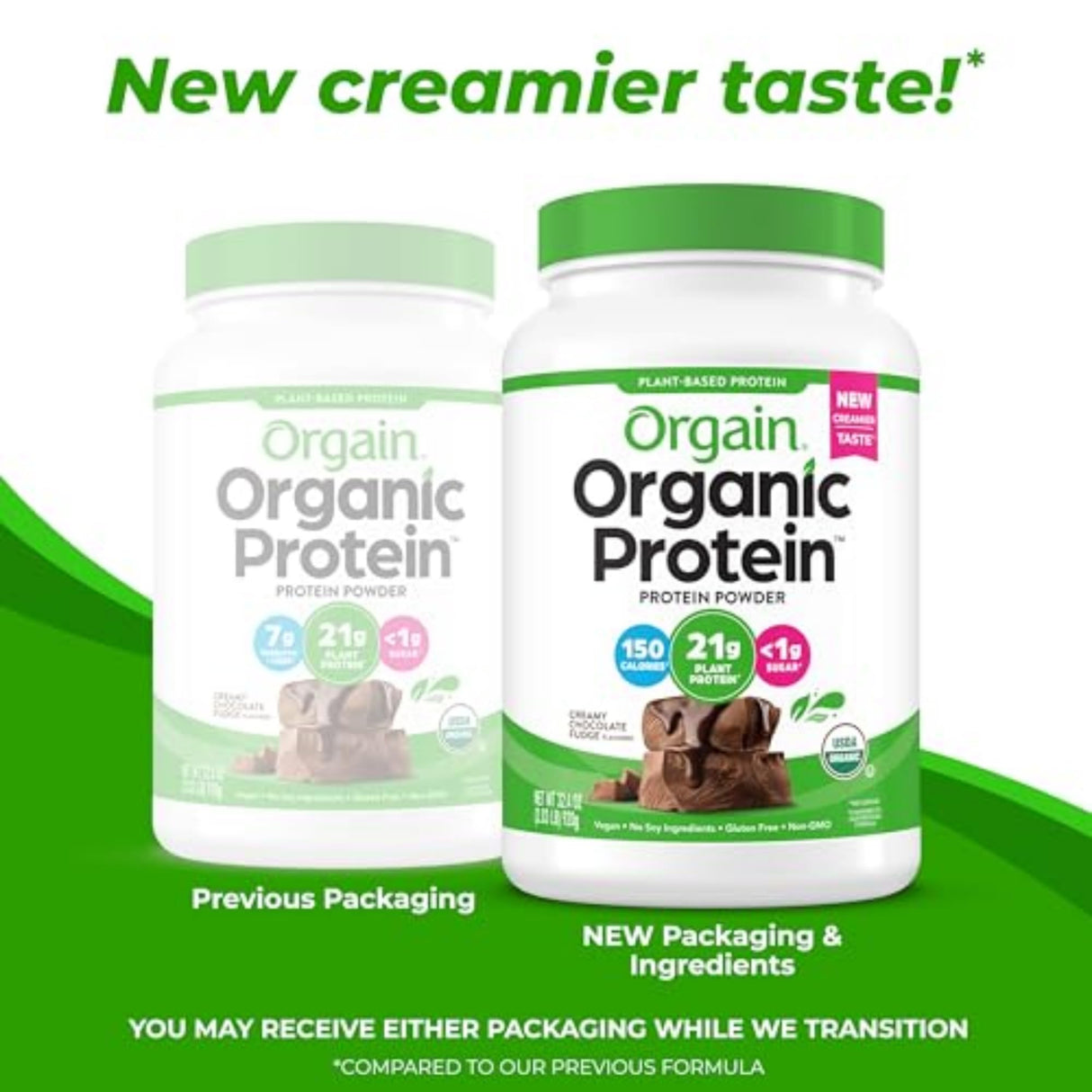 Orgain Organic Vegan Protein Powder, Creamy Chocolate Fudge - 21g Plant Protein, 6g Prebiotic Fiber, Low Net Carb, No Lactose Ingredients, No Added Sugar, Non-GMO, For Shakes & Smoothies, 2.03 lb