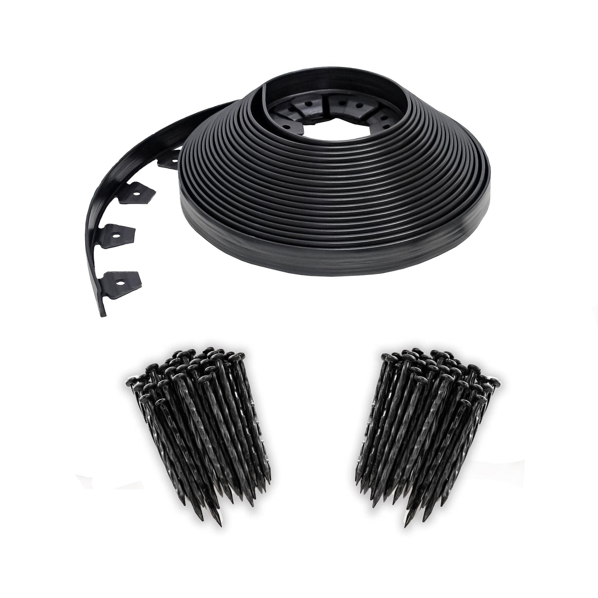 EasyFlex No-Dig Landscape Edging with BONUS Anchoring Spikes, 1.5 in. Tall Straight Top Plastic Garden Border, 100 Foot Kit, Black
