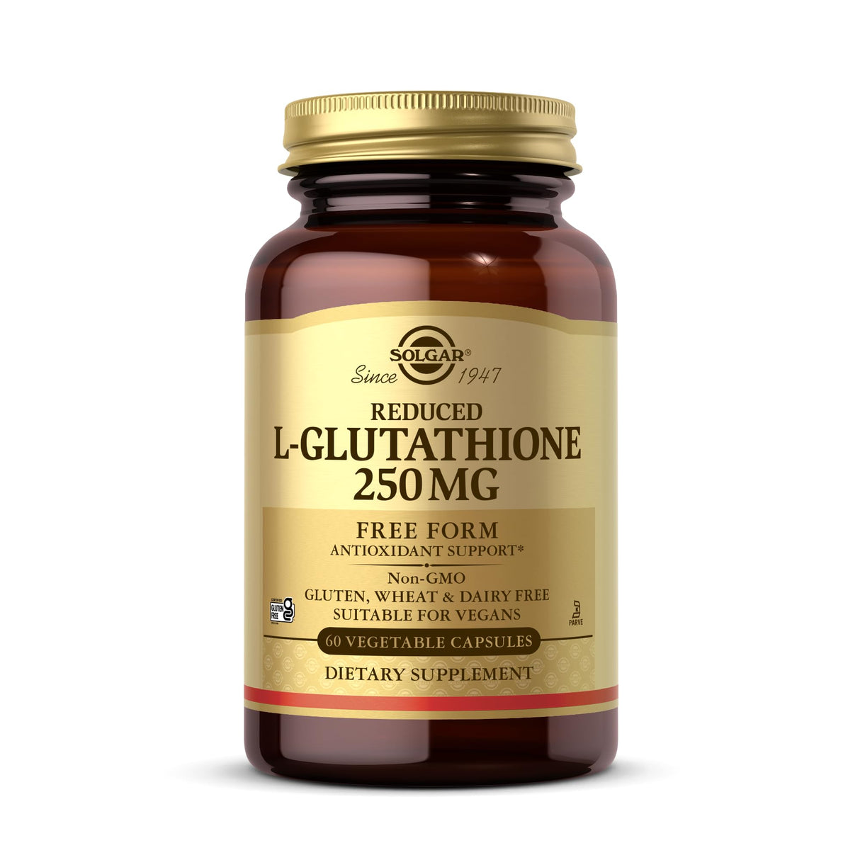 Solgar Reduced L-Glutathione 250 mg - 60 Vegetable Capsules - Antioxidant Support - Non-GMO, Vegan, Gluten Free, Dairy Free, Kosher - 60 Servings