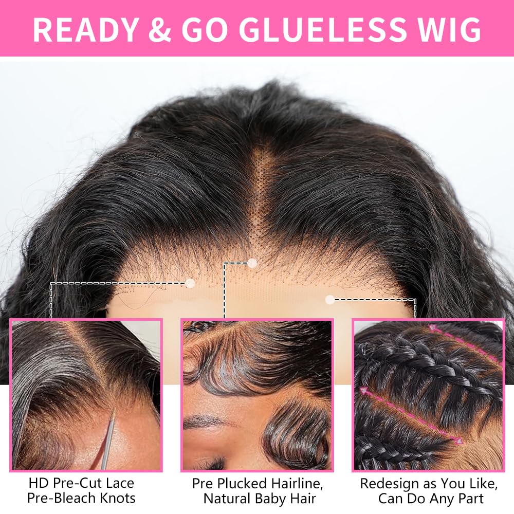 BINF Loose Wave Lace Front Wigs Human Hair 30 Inch Loose Deep Wave Wig Pre Plucked Pre Cut Glueless 4x4 Deep Wave Lace Closure Wig for Women HD Transparent Natural Black