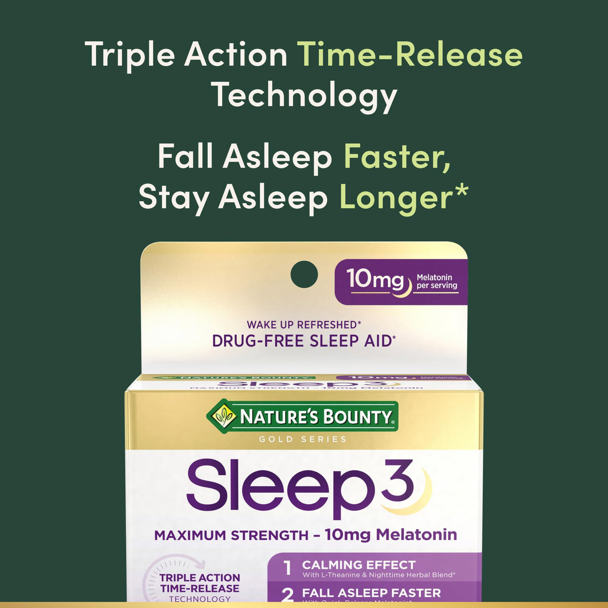 Nature's Bounty Sleep3 Melatonin 10mg, 60 Tri-Layered Tablets
