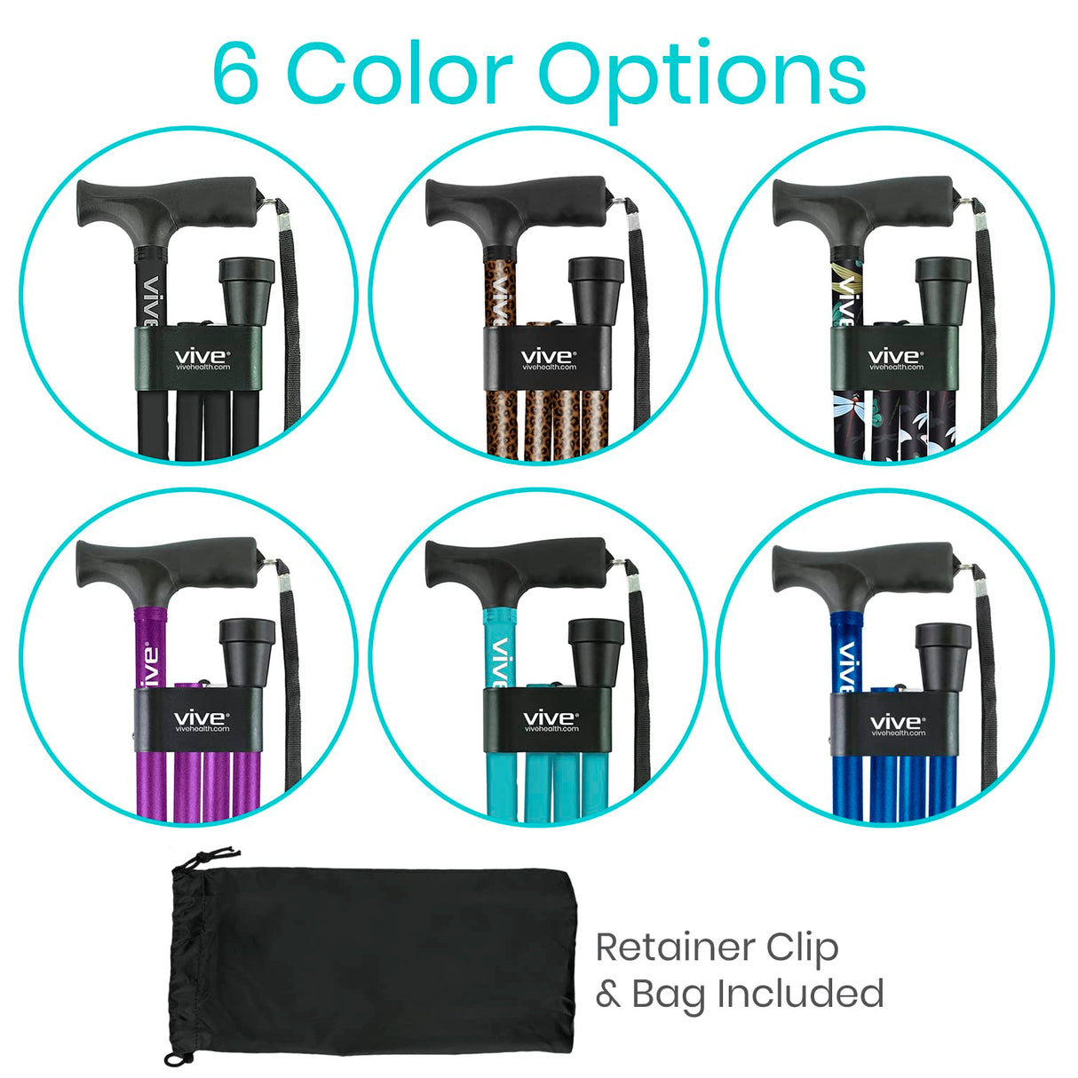 Vive Folding Cane - Foldable Walking Cane for Men, Women - Fold-up, Collapsible, Lightweight, Adjustable, Portable Hand Walking Stick - Balancing Mobility Aid - Sleek, Comfortable