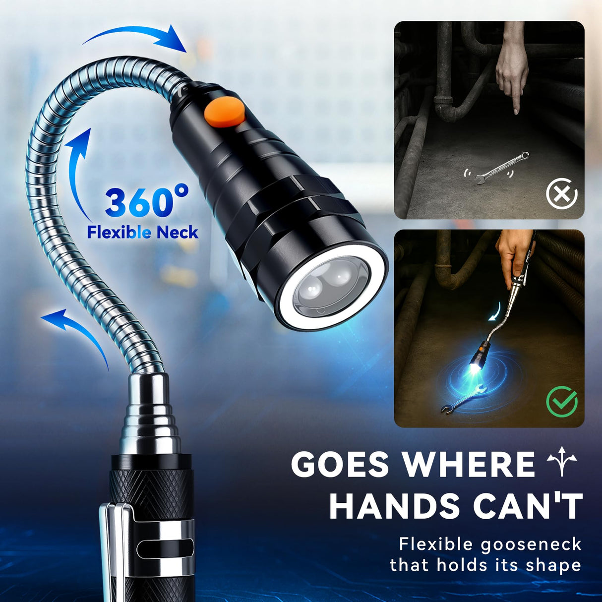 VIBELITE Extendable Magnetic Flashlight with Telescoping Magnet Pickup Tool-Cool Gadget Gifts for Men, Women, Him, Teen Boys, Husband, Dad, Father, Mechanic, Birthday Gifts for Men, Black
