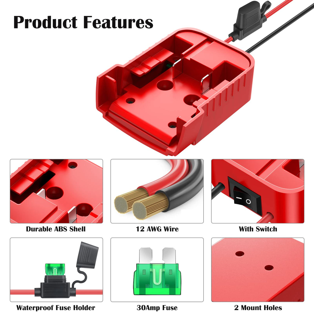 2 Packs Power Wheel Adapter for Milwaukee M18 Battery Adapter 18V Power Wheel Battery Conversion Kit with Switch, Fuse & Wire Terminals, 12AWG Wire, Power Connector for DIY Rc Car Toys and Robotics