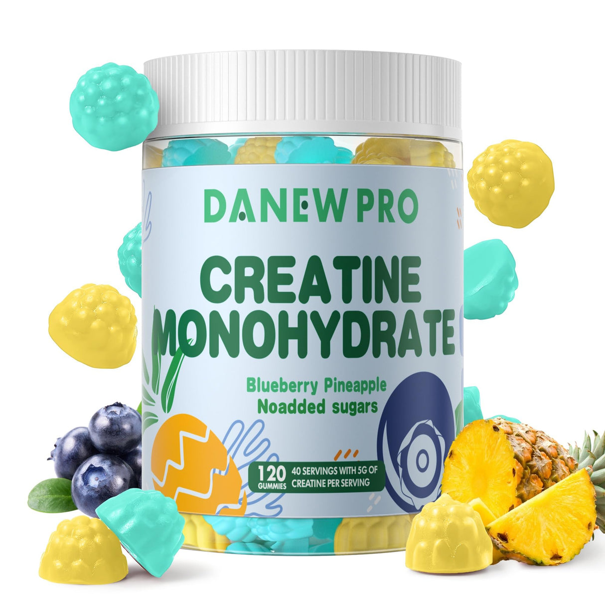 Creatine Monohydrate Gummies or Men & Women, Creatine Monohydrate for Muscle Strength, Muscle Builder, Energy Boost, Pre-Workout Supplement(120 Count)-Blueberry Pineapple Flavor.