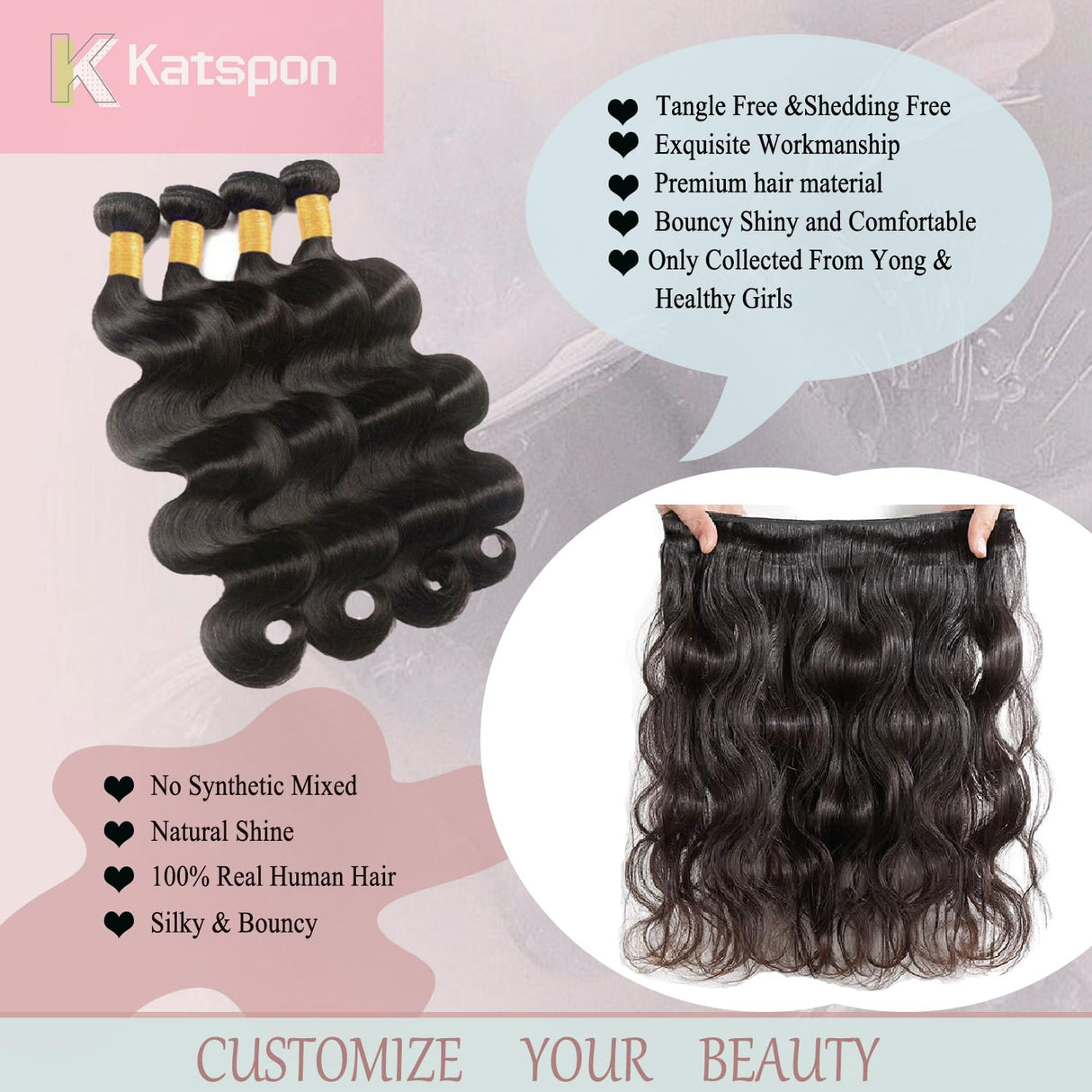 Katspon 12A Human Hair Bundles 18 20 22 24 Inch Body Wave Bundles 100% Unprocessed Brazilian Virgin Hair 4 Bundles Deals Human Hair Extensions Quick Weave Bundles Human Hair Natural Black