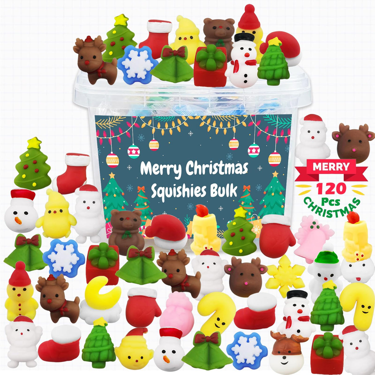 Christmas Party Favors, 120Pcs Squishies Toys for Kids, Mochi Squishy Bulk, Kawaii Mini Squeeze Toys, Goodie Bag Stuffers, Classroom Prizes for Boys Girls(Random)