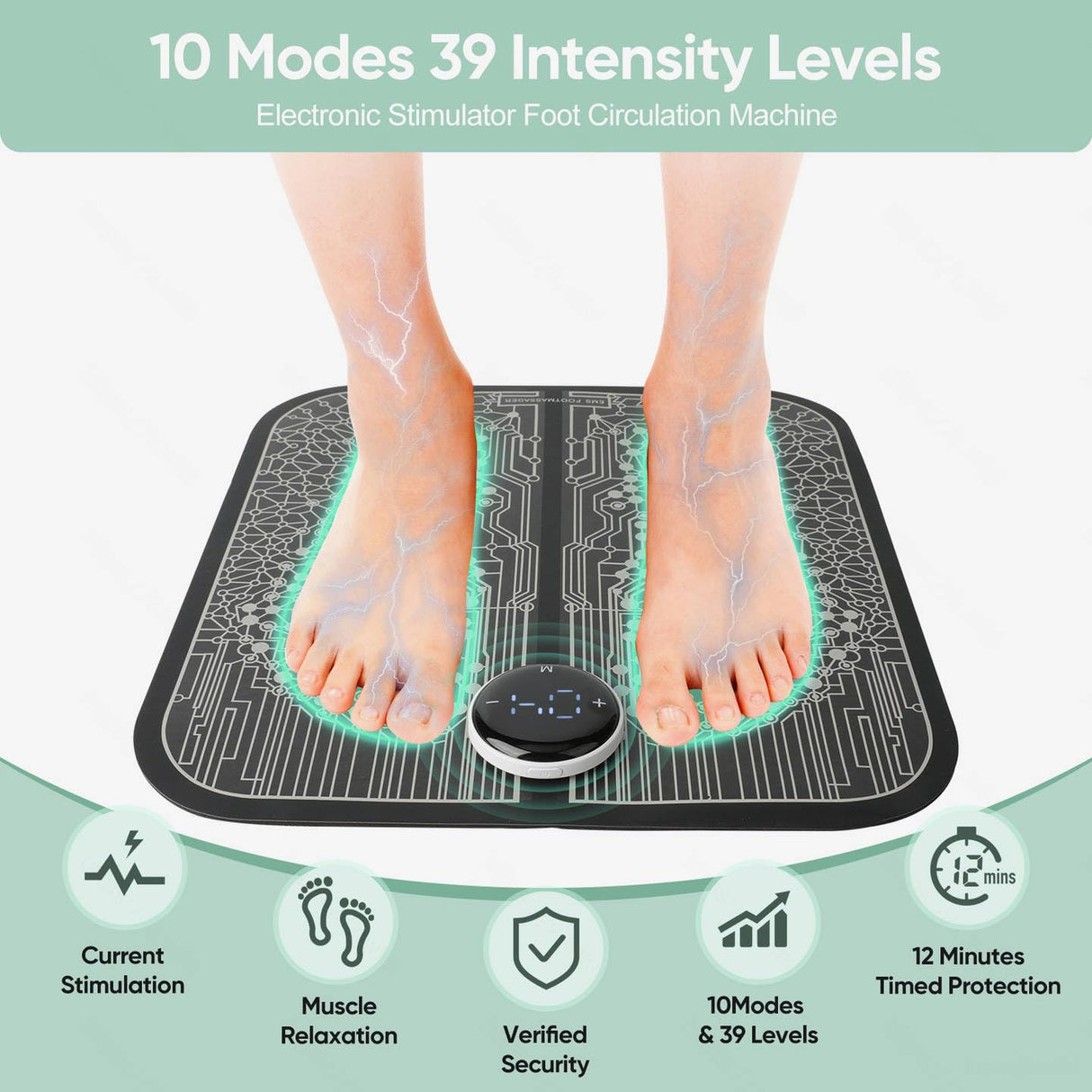 VFU EMS Foot Massager Mat,Foot Stimulator,Improve Circulation,Muscle Relaxation,Portable & Rechargeable Feet Massager Pad with 10 Modes &39 Levels FSA HSA Eligible