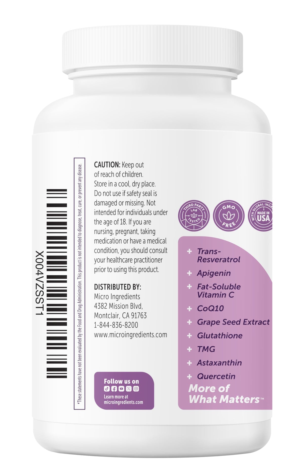 Micro Ingredients NMN Complex 1000mg Per Serving, 120 Veggie Capsules