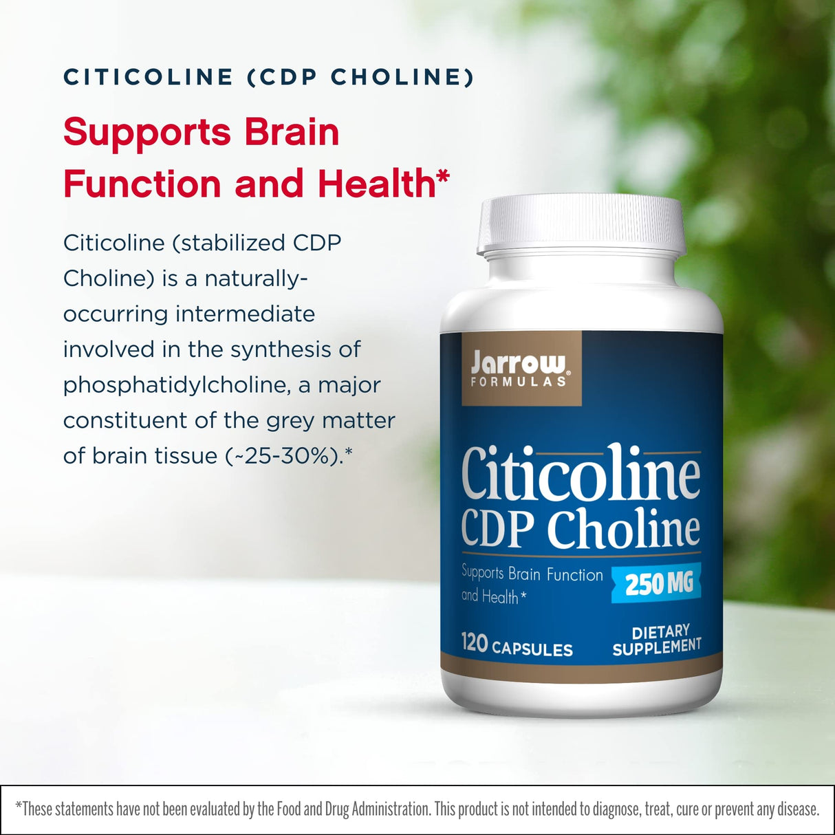 Jarrow Formulas Citicoline (CDP Choline) 250 mg - 120 Capsules, Pack of 2 - Supports Brain Health & Attention Performance - Up to 240 Total Servings