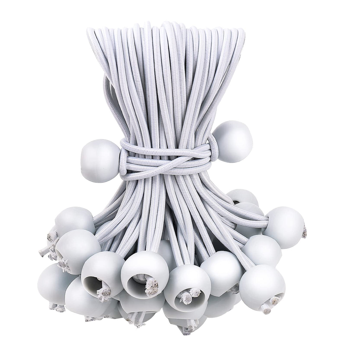 50PCS White Ball Bungee Cords, 6 Inch Heavy Duty Outdoor Bungee Cord with Balls, Tarp Tie Down Bungee Balls for Shelter, Camping, Cargo,Tent Poles UV Resistant(Ball Size 1 inch)