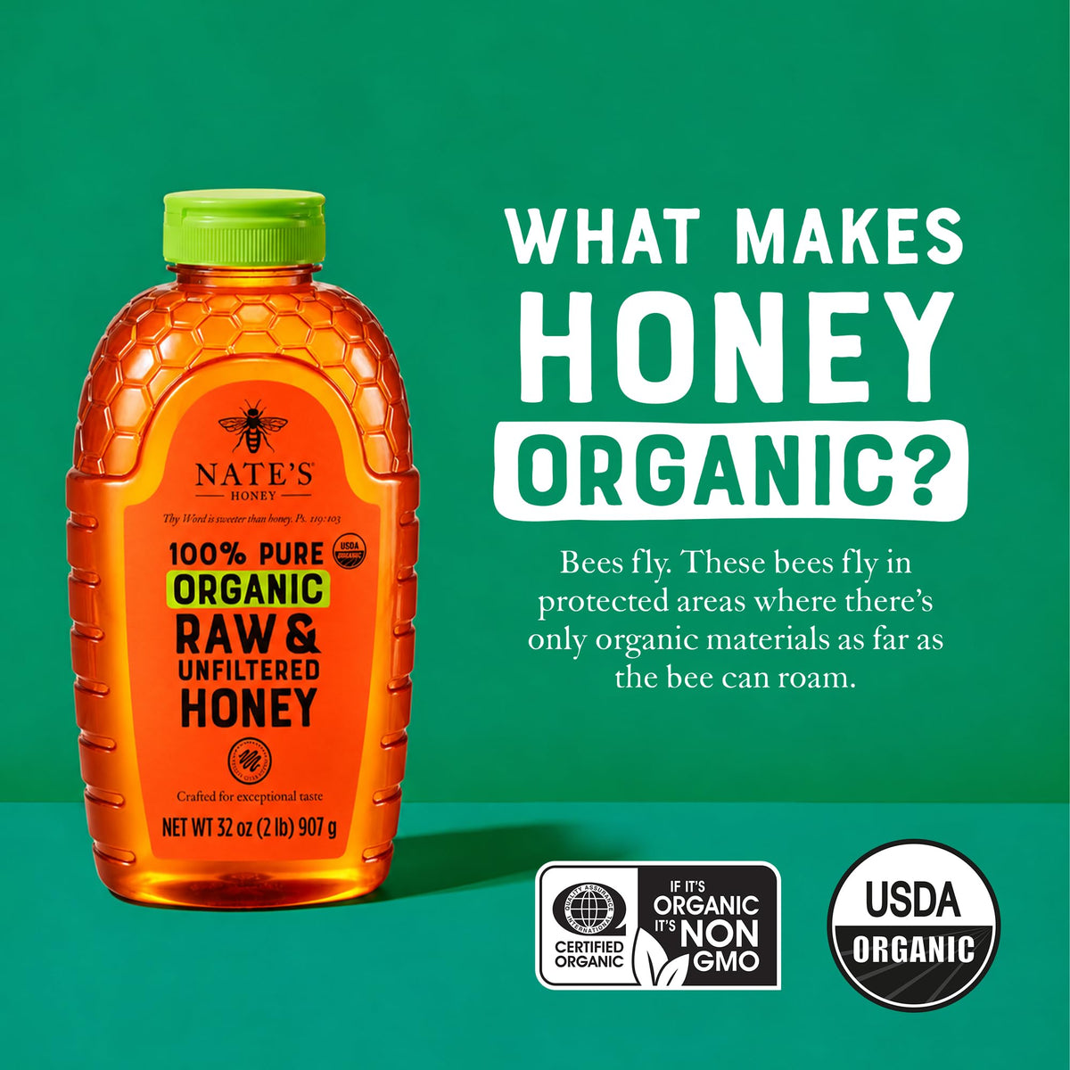 Nate's Organic Honey - 32oz. Squeeze Bottle