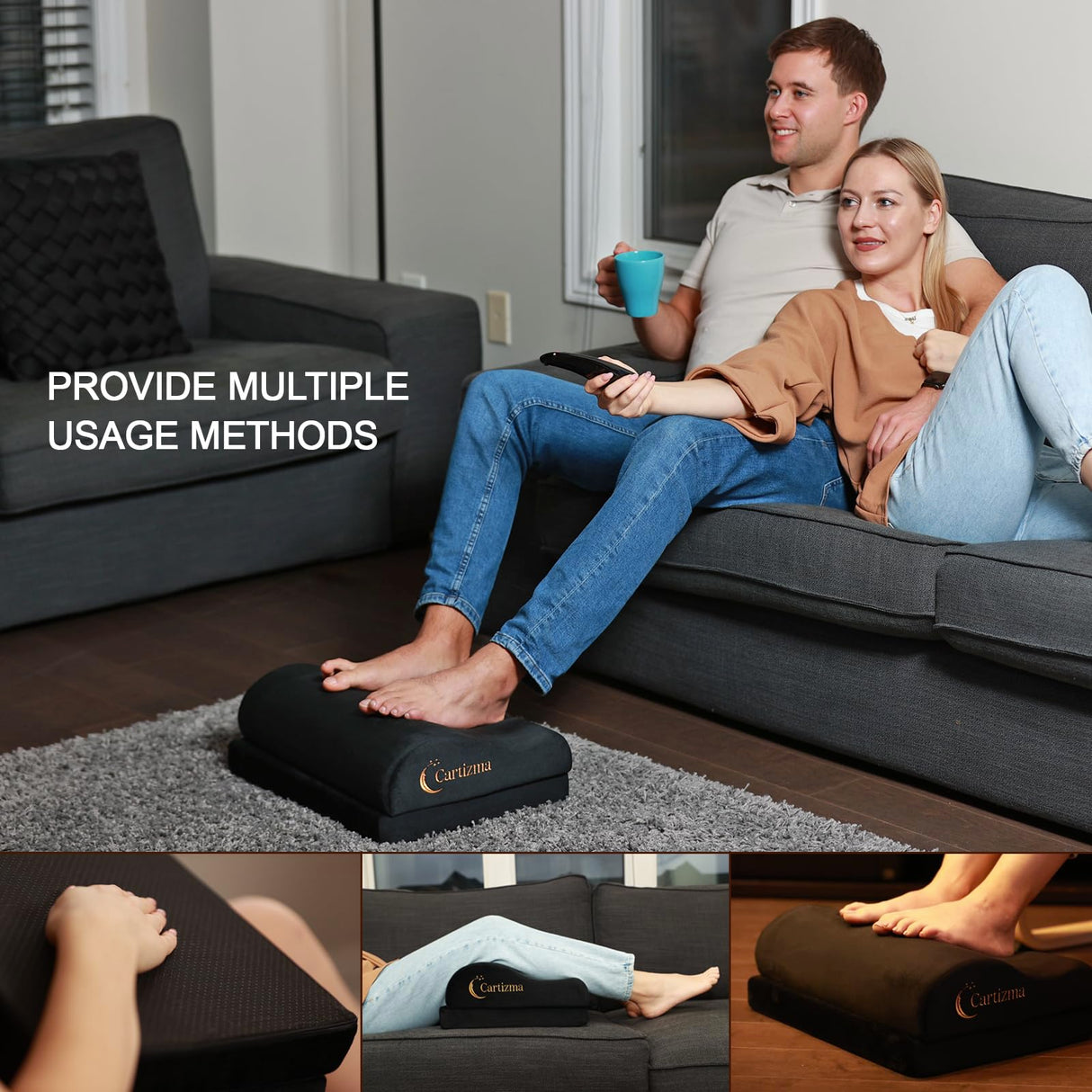Cartizma Ergonomic Foot Rest Under Desk - Non-Slip, Adjustable, Washable Covers for Pain Relief - Office, Home & Travel