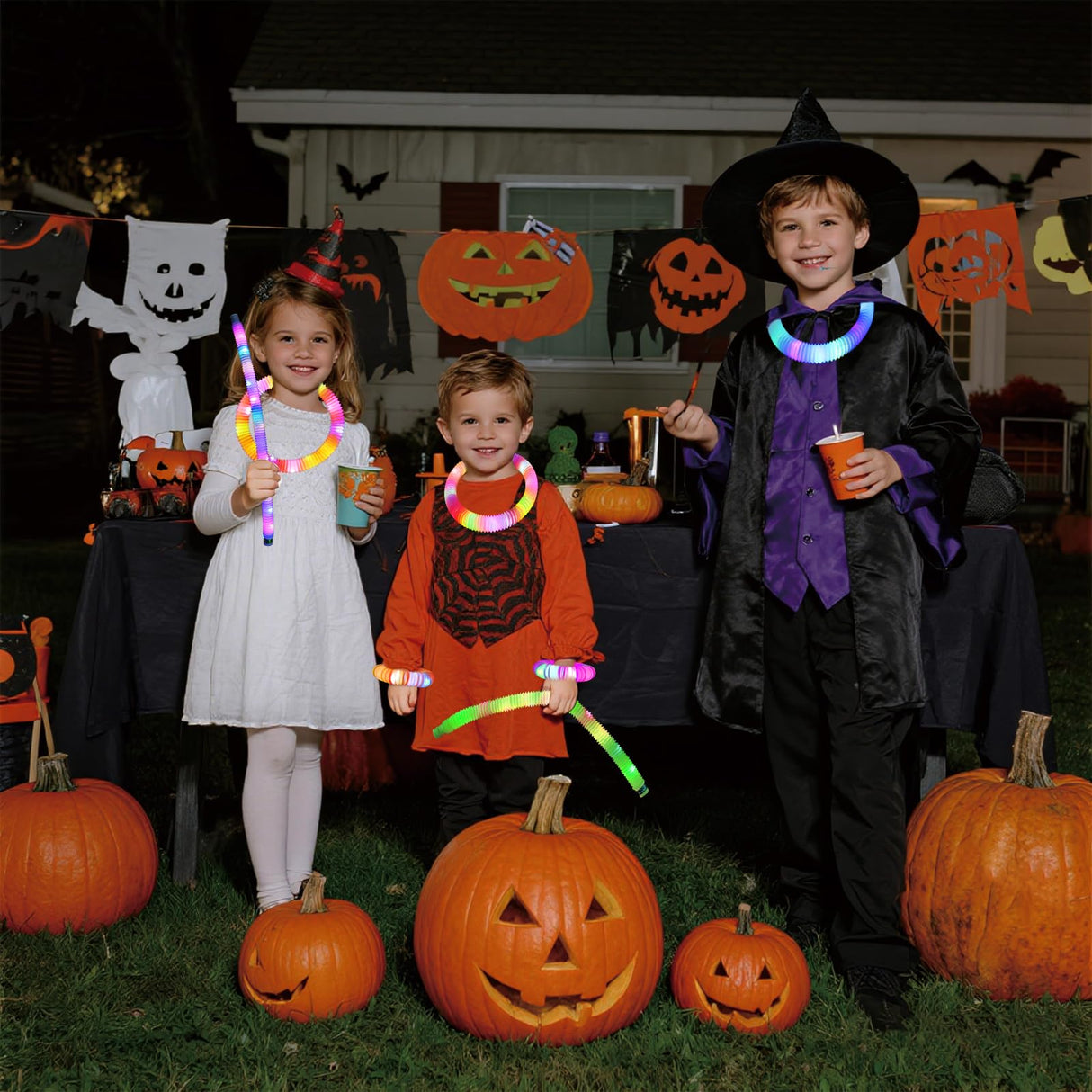 Light Up Glow Sticks Fidget Pop Tubes, 24 Pack Glow in The Dark Party Supplies Toddler Sensory Toys, Glow Stick Thanksgiving Christmas Party Favors Party Pack Gifts for Kids