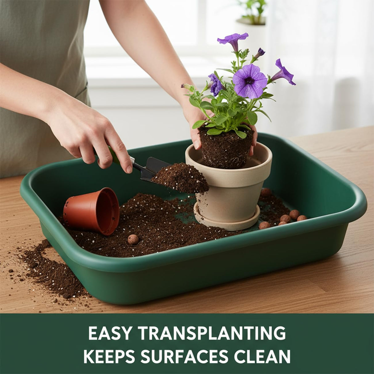 RooTrimmer 2 Pack Plant Repotting Tray – Multifunctional Heavy-Duty Large Capacity Gardening Tool for Seeding, Pot Moving, Soil Mixing, Hydroponic/Soil Cultivation, Transplanting,Black & Green