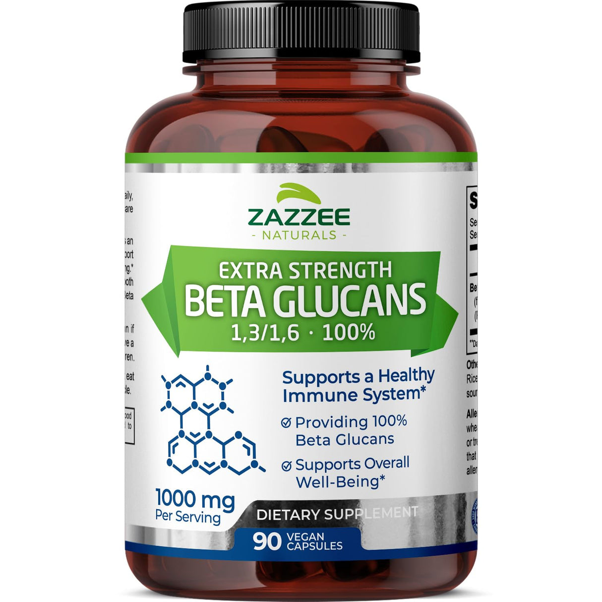 Zazzee Extra Strength 1,3/1,6 Beta Glucans, 1000 mg, 100% Concentrated, 90 Vegan Capsules, Supports a Healthy Immune System, 100% Vegetarian, All-Natural and Non-GMO