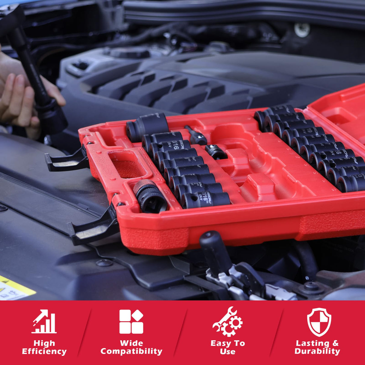 1/2" Drive Socket Wrench Set: 25-Piece SAE & Metric Impact Socket Ratchet Wrench Tool Set Socket Assortment with Storage Box for Repair Mechanic Garage