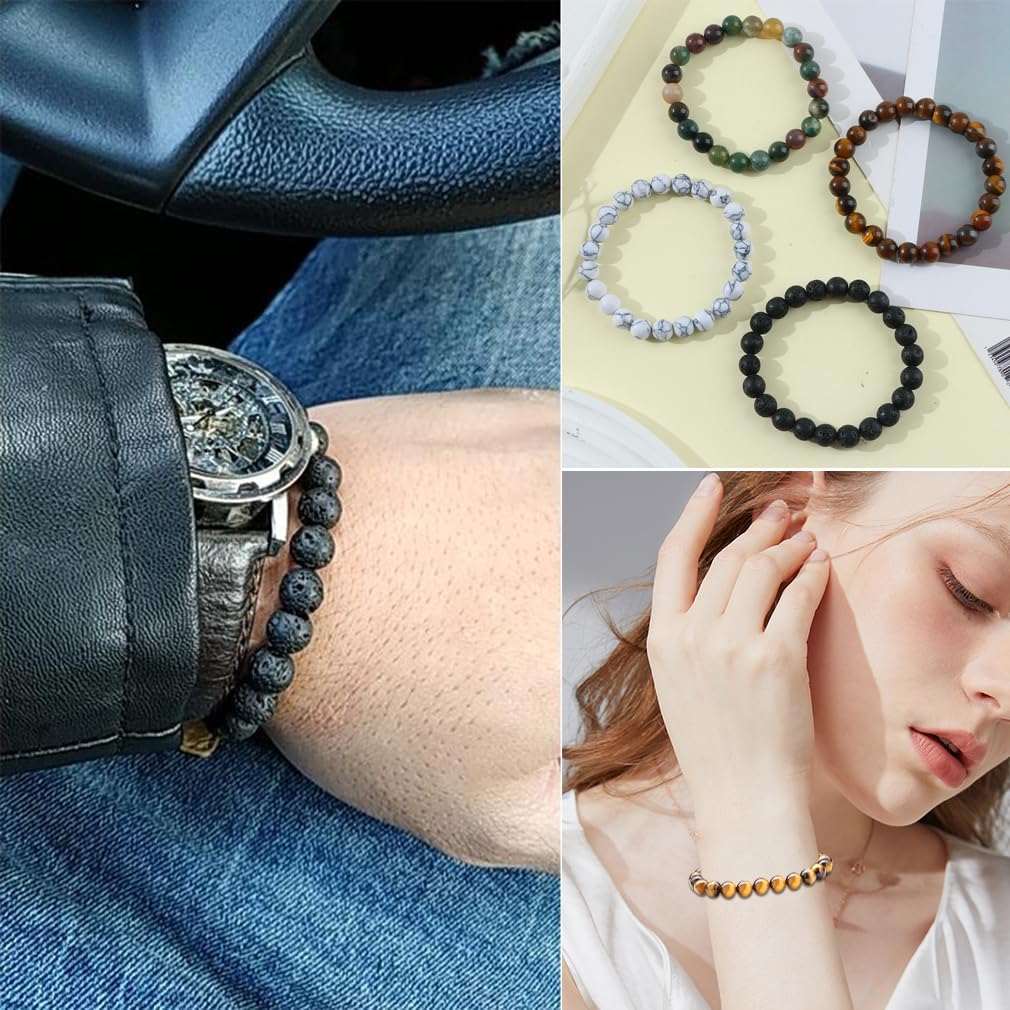 FIRAZIO 12Pcs 8mm Gemstones Beaded Stretch Bracelet for Women
