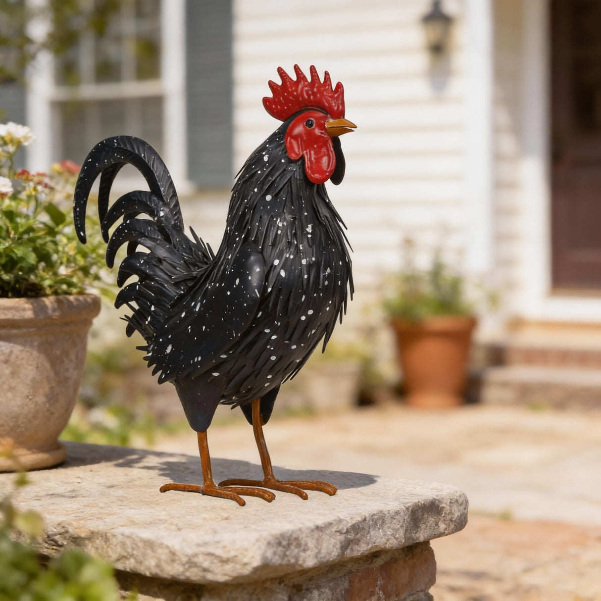 Ratuor Rooster Garden Statue Sculpture Metal Chicken Yard Decor Outdoor Figurines Patio Backyard Decoration (Black)