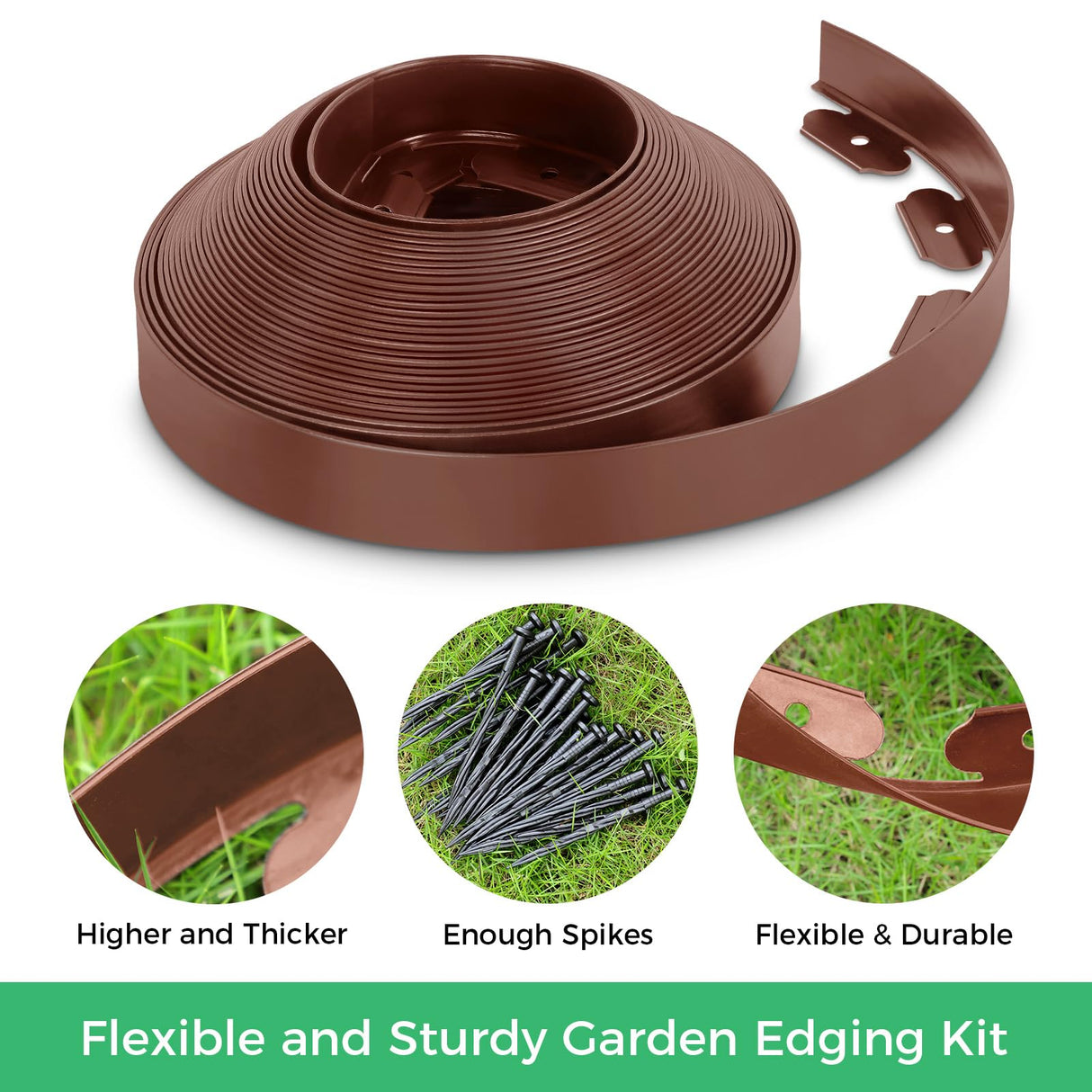 2-Inch x 66 FT Landscape Edging Border with 100 Spikes, Garden Edging Lawn Edging Border Kit, Plastic Edging Border Flexible for Garden Flower Beds Lawn Yard Pathway (Brown)